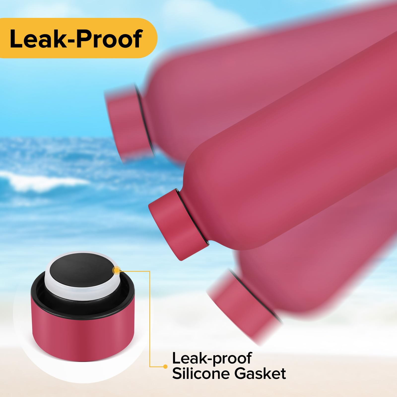 Insulated Water Bottle With Lid, 17 Oz Reusable Leak-Proof Metal Stainless Steel Water Bottles
