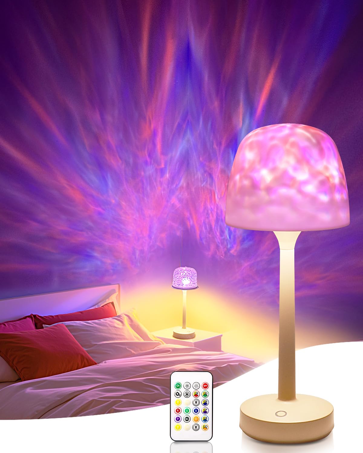 Chloranthus Ocean Wave Cordless Projector Light, Rgb Color Changing Table Lamp, Portable Battery Night Light Led Aurora Projector With Remote Control For Bedroom Living Room Game Party Atmosphere Lights