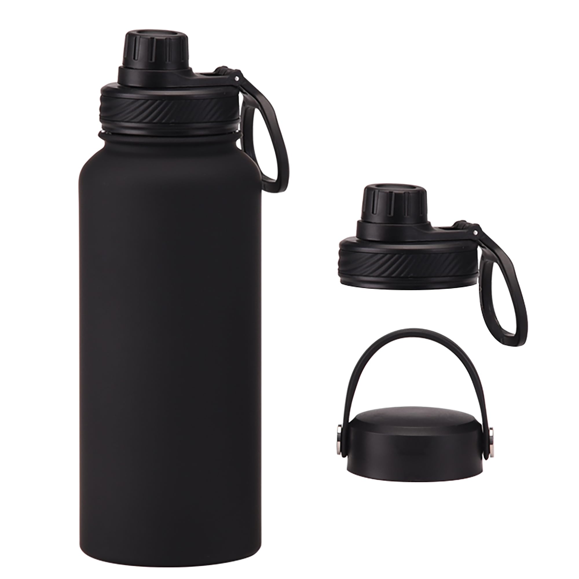 Black 32 Oz Insulated Water Bottle, Large Metal Stainless Steel Water Flask, Big Sports Travel
