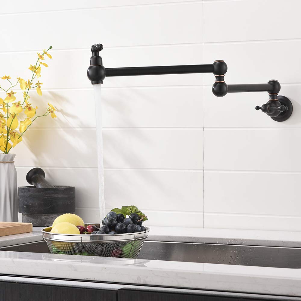 Bokaiya Pot Filler Oil Rubbed Bronze Stainless Steel Wall Mount Kitchen Faucet Commercial Pot Filler Faucet Folding Stretchable Double Joint 2 Handles Kitchen Sink Faucetilling Faucet