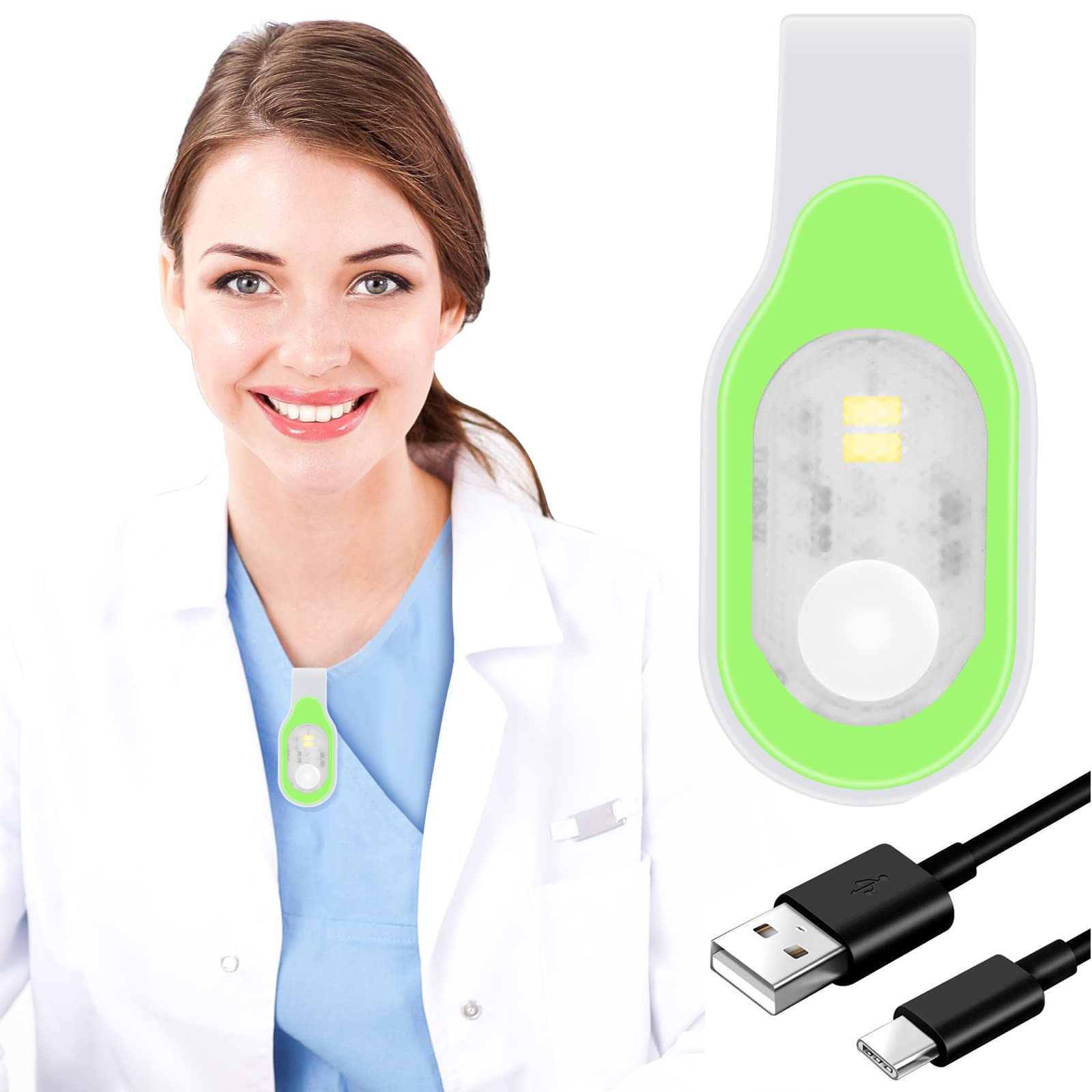 Mayaugst Nursing Night Light Clip On Rechargeable Nightshift Nursing Light Hands  Led Flashlights Running Lights For Walking Running Pets Outdoor Emergency (Green)