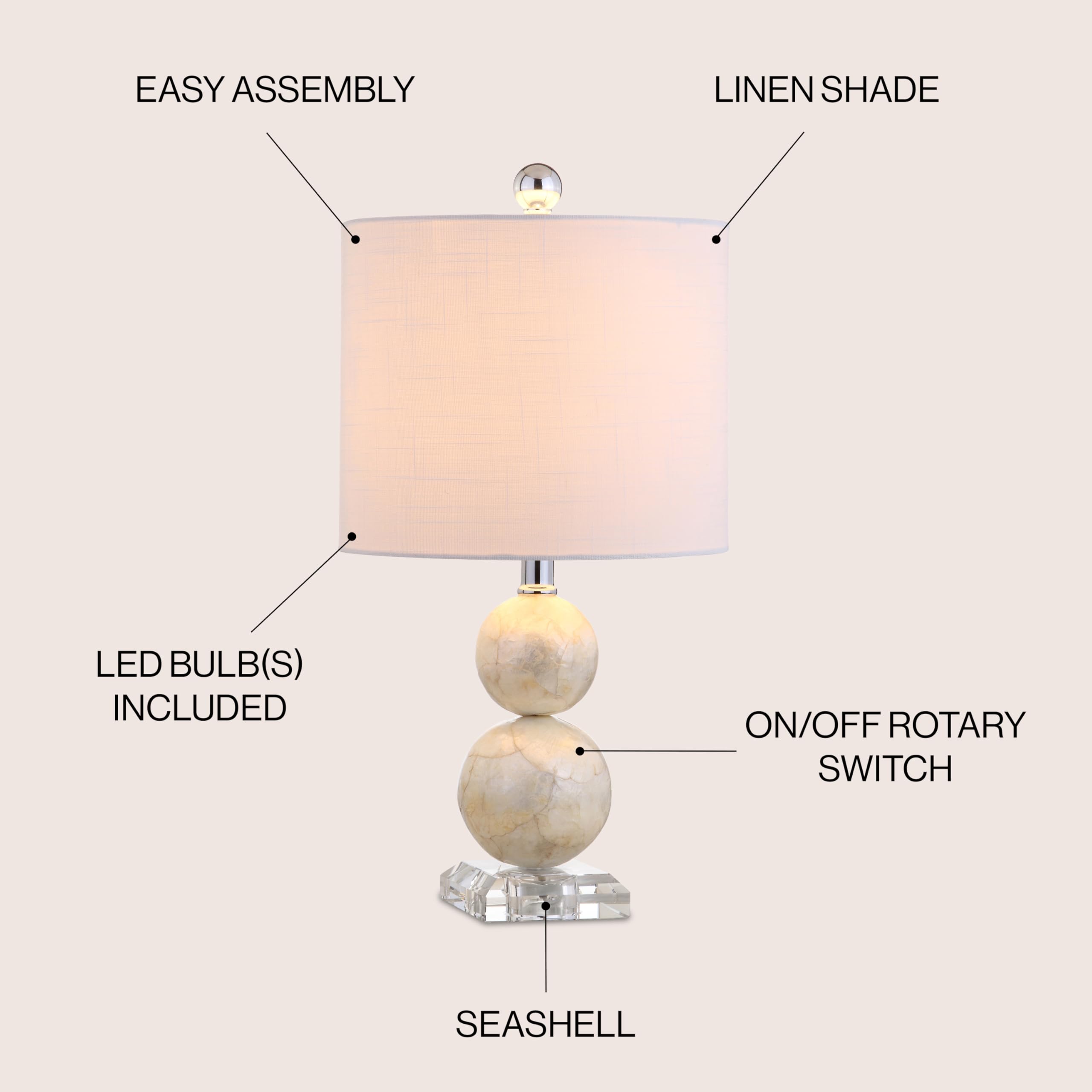 Jonathan Y Jyl1023A Bailey 19" Seashell Led Table Lamp, Coastal, Cottage, Transitional, Modern, Elegant, Office, Living Room, Family Room, Dining Room, Bedroom, Hallway, Foyer, Ivory