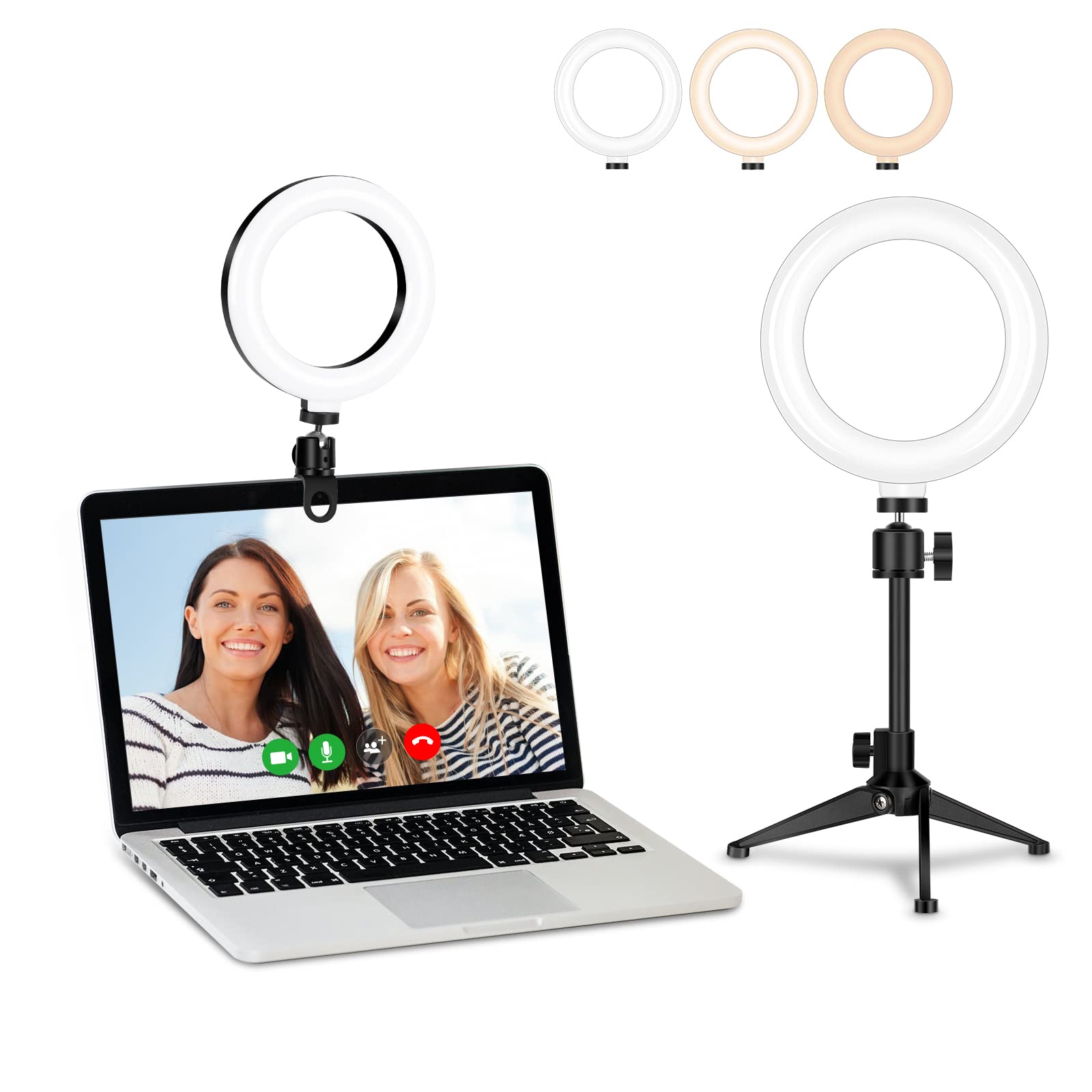 Mezher Desk Ring Light For Zoom Meetings - Video Conference Lighting Kit For Laptop Computer, 6” Clip On Table Led Light Lamp With Tripod Stand For Video Recording, Remote Working, Gaming, Vlogging
