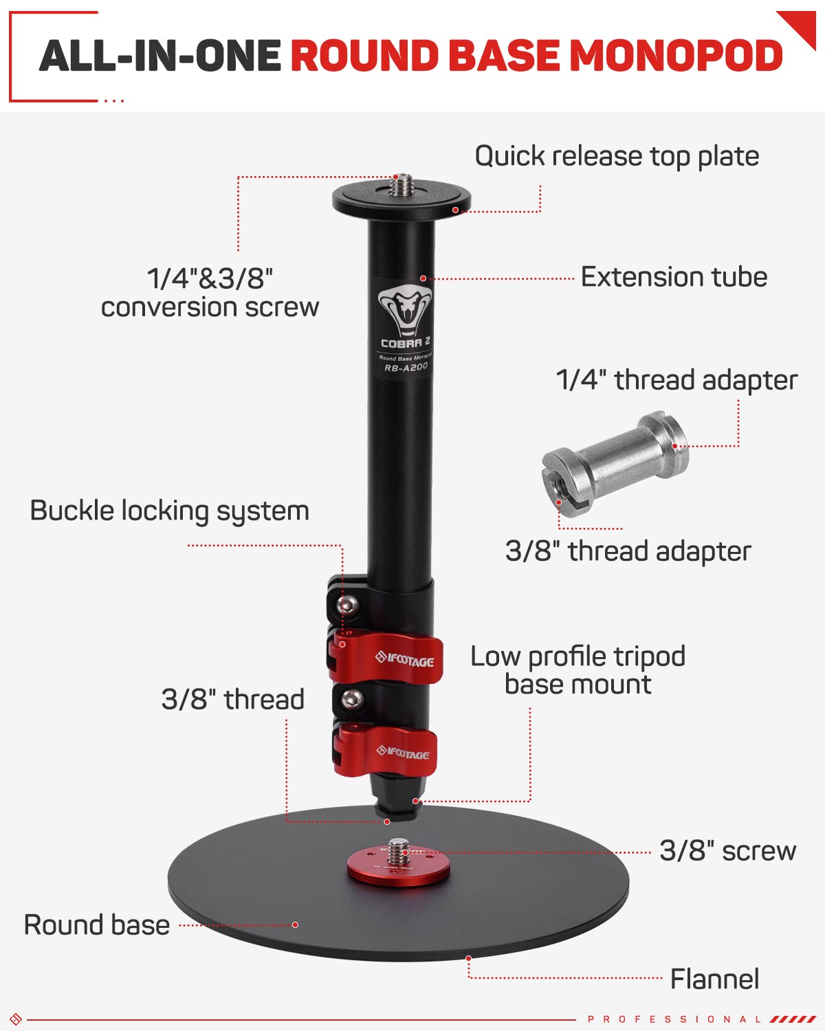 Ifootage Mini Tripod&Base Monopod With Quick Release Plate Kit,Professional Tabletop Tripod With Pedal For Photography, Desktop Tripod Compatible With Sony, Nikon, Canon Dslr Camera, Base-P