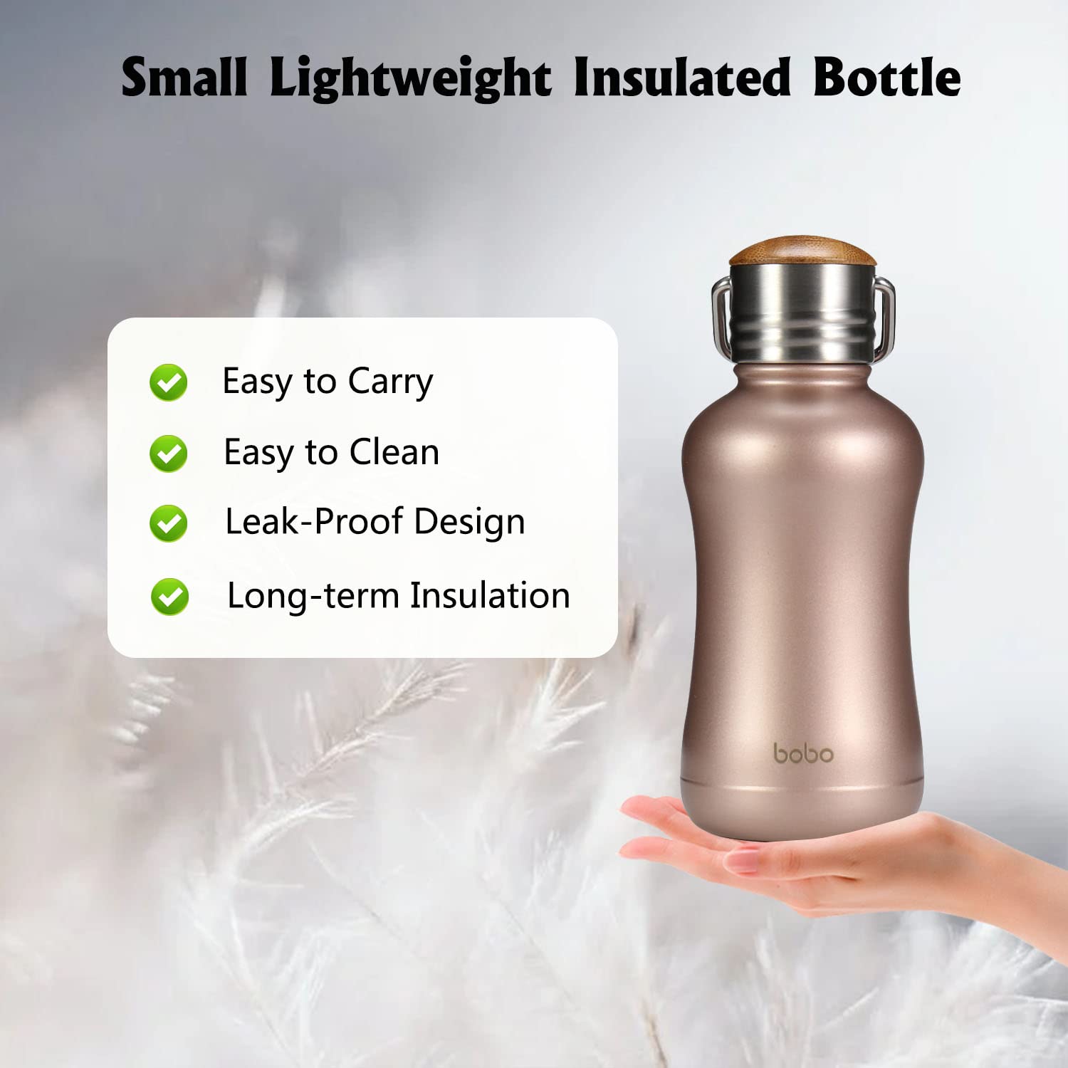 Yohkoh Mini Insulated Water Bottle With Bamboo Lid - 8.8Oz Small Vacuum Insulated Water Bottle