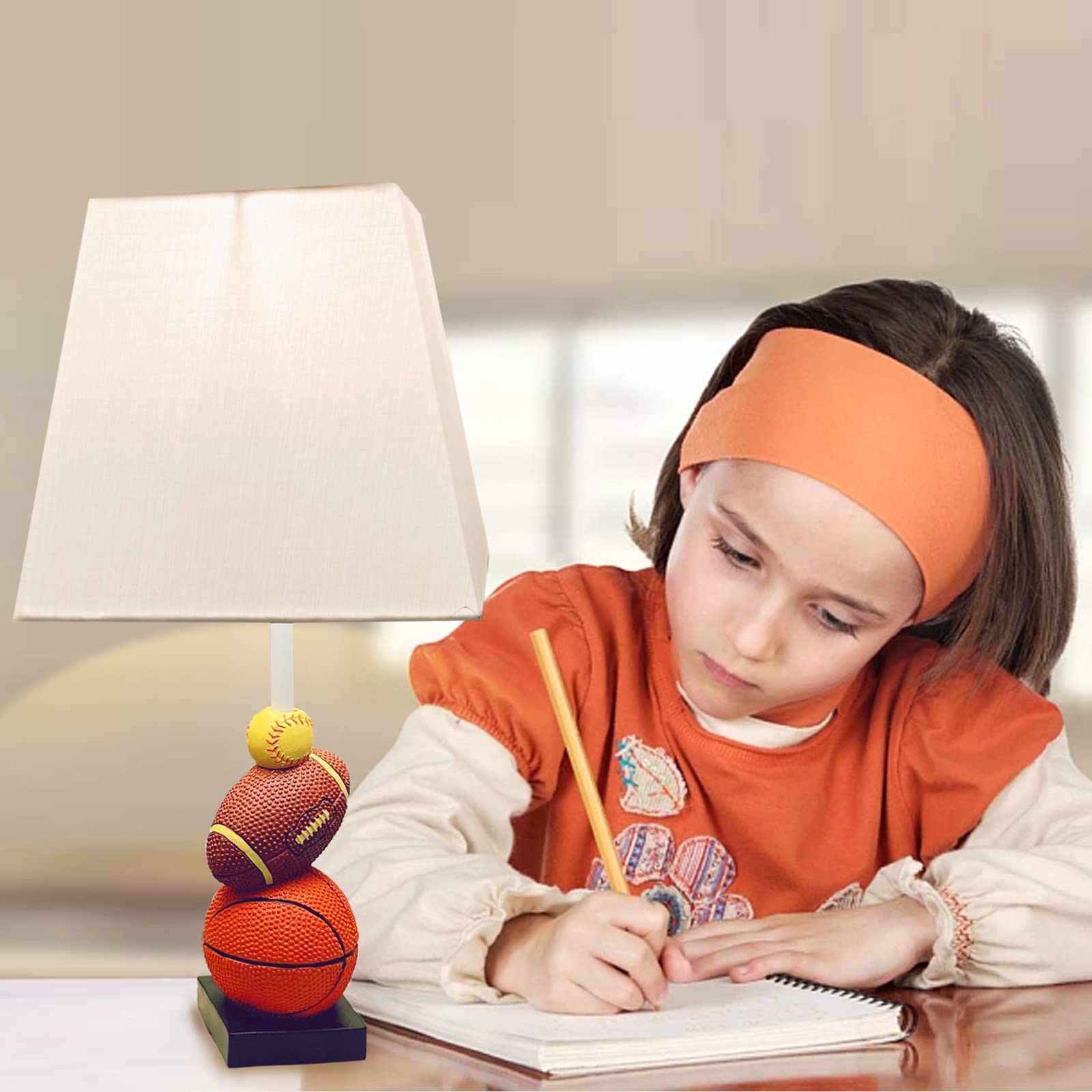 Herbestbay Kids Table Lamp, 14 Inch Football, Basketball & Baseball Design With Cute Lampshade, Sports-Themed Lamp Ideal For Children'S Bedroom Decor, Bedside Lamp Includes Led Bulb