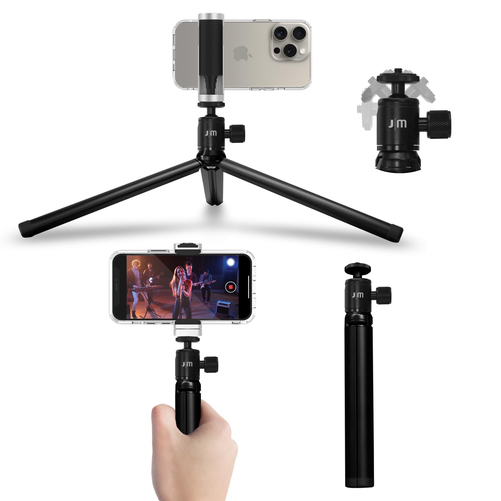 Just Mobile Shuttergrip Mini Tripod Premium Aluminum Alloy Ball Head Mount Standard 1/4" Screw Desktop Tabletop Stand Tripod Fits All Cameras Black