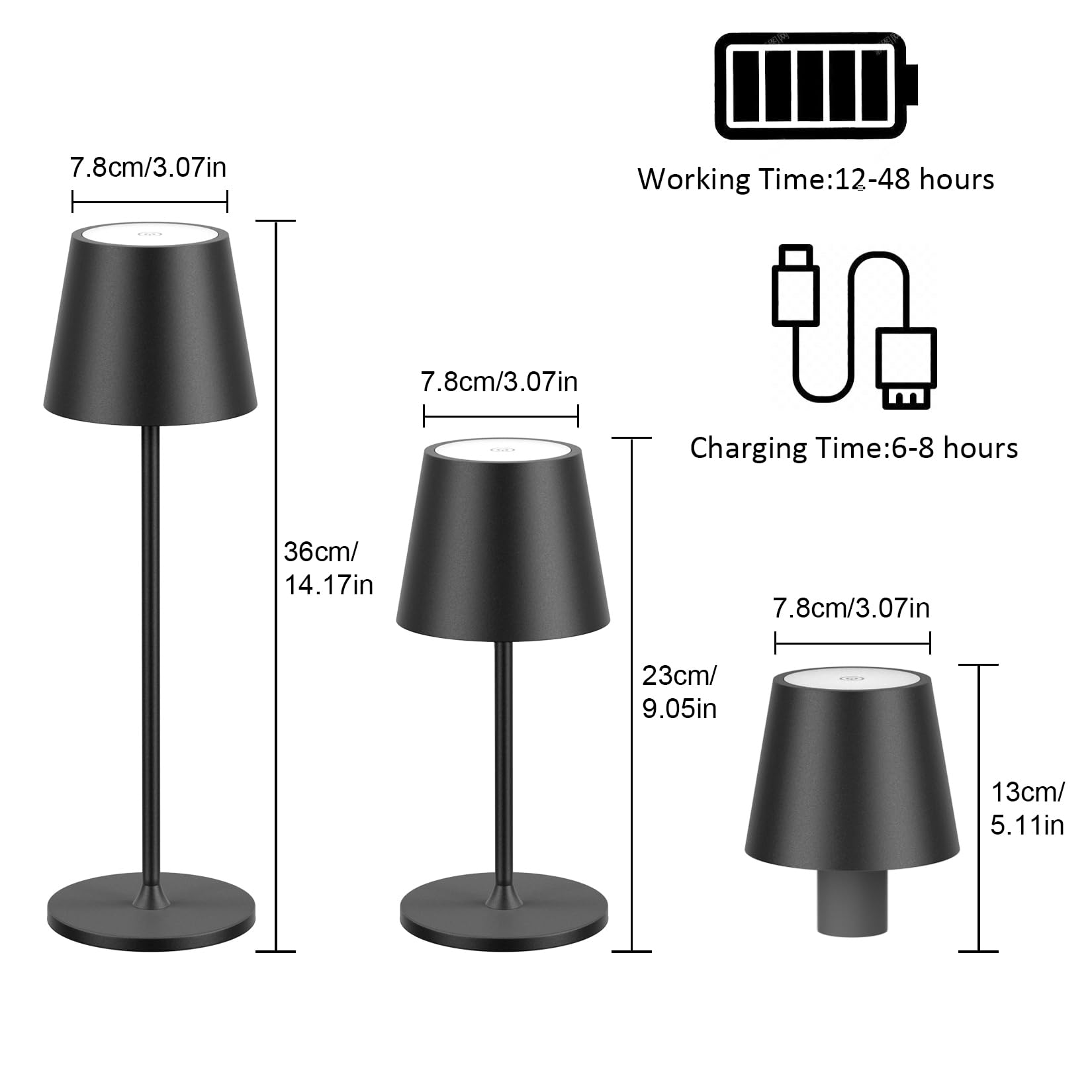 Coinmit Black Cordless Led Table Lamp, 2 In 1 Modern Led Bottle Light Portable Detachable Table Lamp, 5500Mah Rechargeable Battery Assembled Bottle Lamp