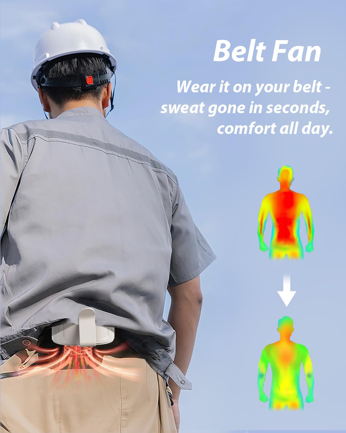 Barito shirt fan with 4-speed settings, rechargeable battery, and 25 hours of runtime for personal cooling