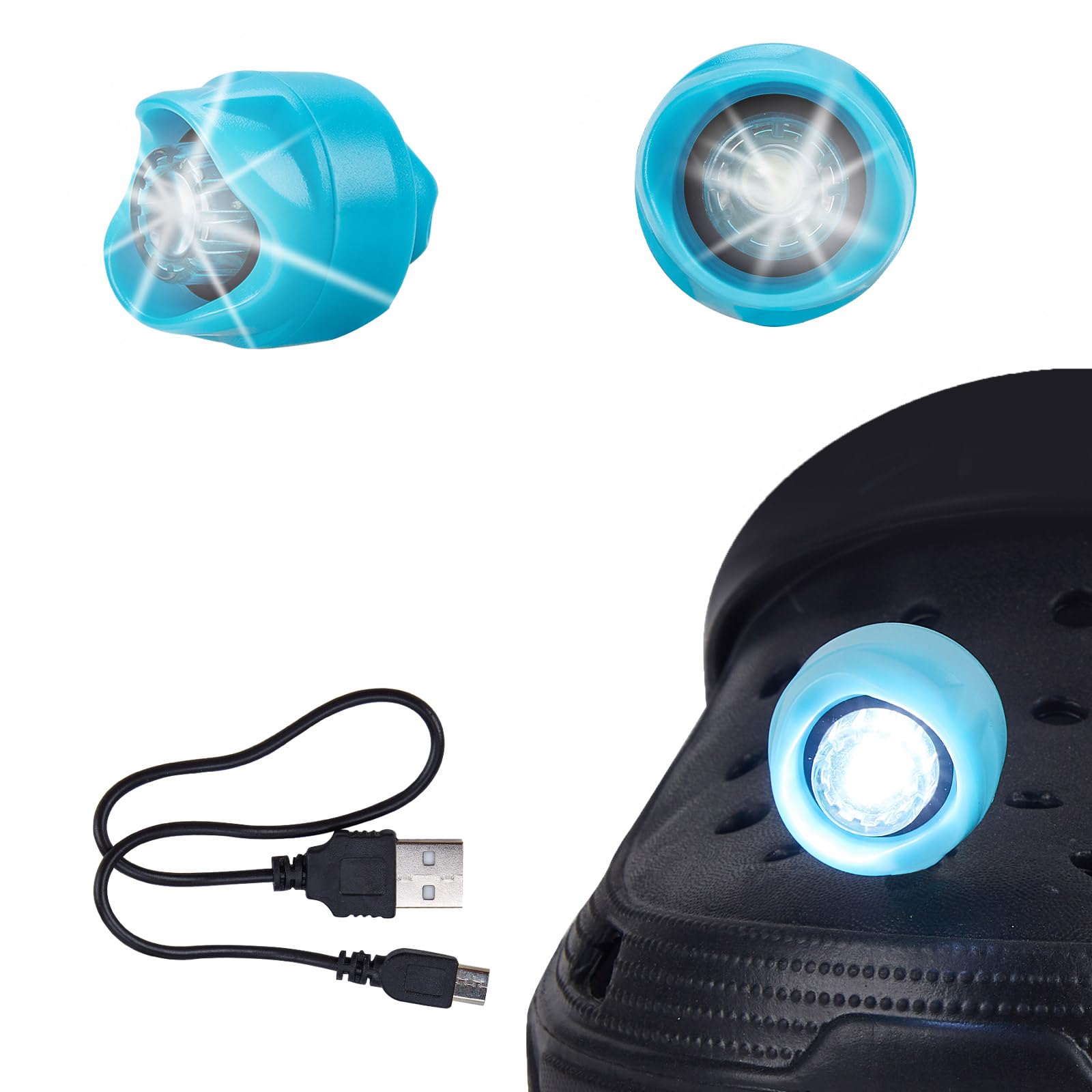 Chefensty Rechargeable Led Clogs Shoes Light 2 Pcs,For Headlights For Croc 72 Hours In The Dark,For Dog Walking,Handy Camping,Night Running (Rechargeable Blue)