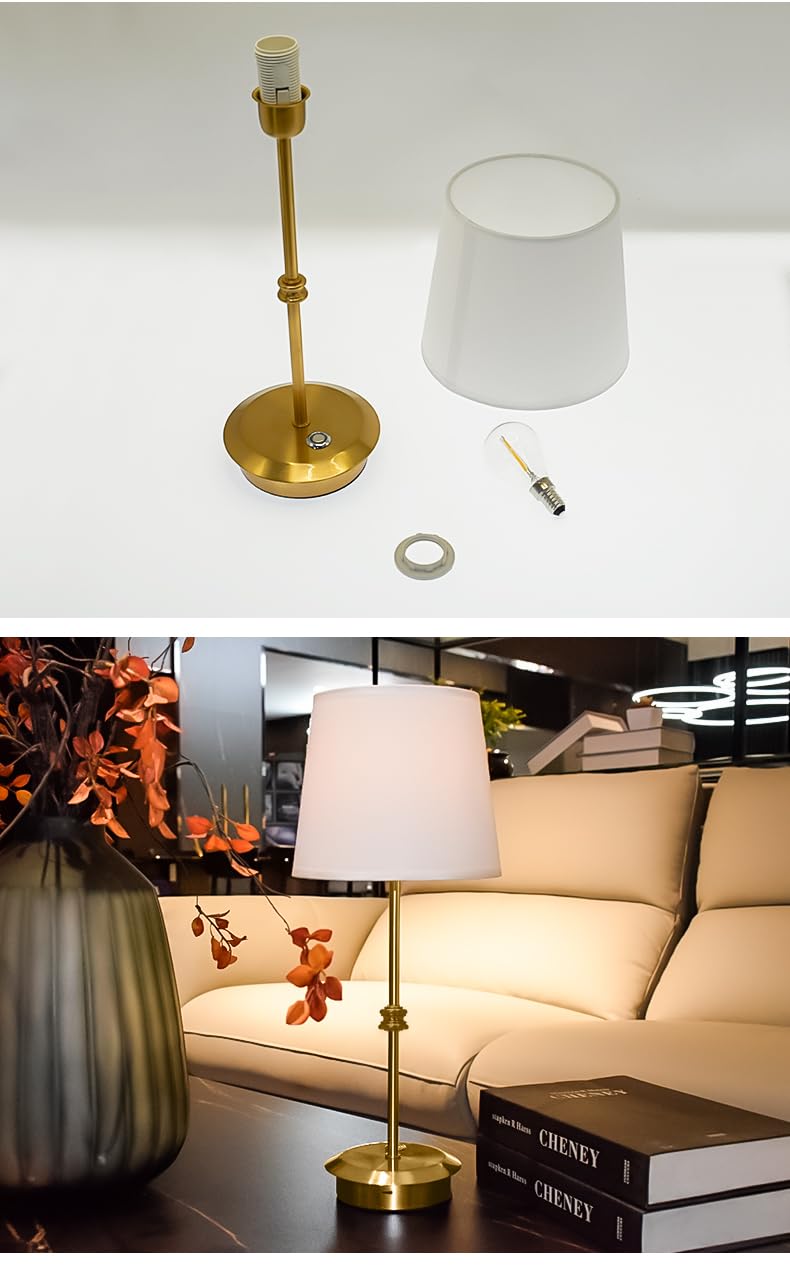 Xylomega Portable Cordless Led Table Lamp With Touch Control, 3-Level Brightness, Built-In Rechargeable Battery, Classic Minimalist Design For Living Room, Dining Room, Bedroom, Patio, & More - Gold