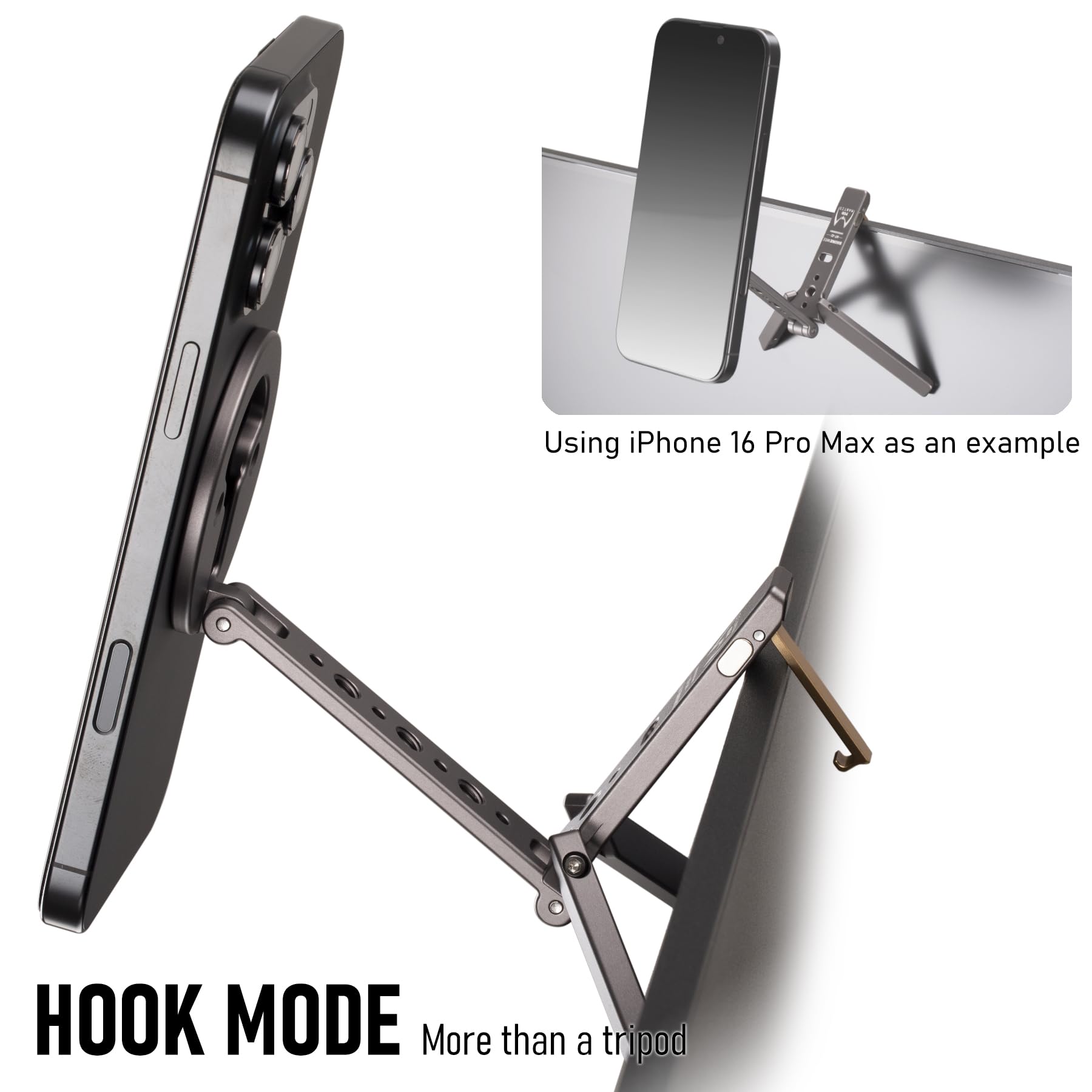Shiee Magnetic Tripod For Iphone 12/13/14/15/16 & Magsafe Cases Handy Phone Stand 20 N52 Magnets Inside, Cold Shoe Mount, 1/4" Screw & Foldable Hook