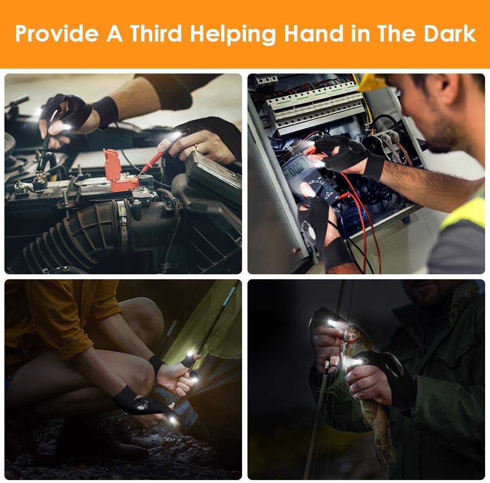 Aosbet 4Pcs Led Flashlight Gloves Light Fingerless Outdoor Fishing Gloves Tool Gadgets  For Repairing Working For Men Women Camping Hiking (2 Pairs)