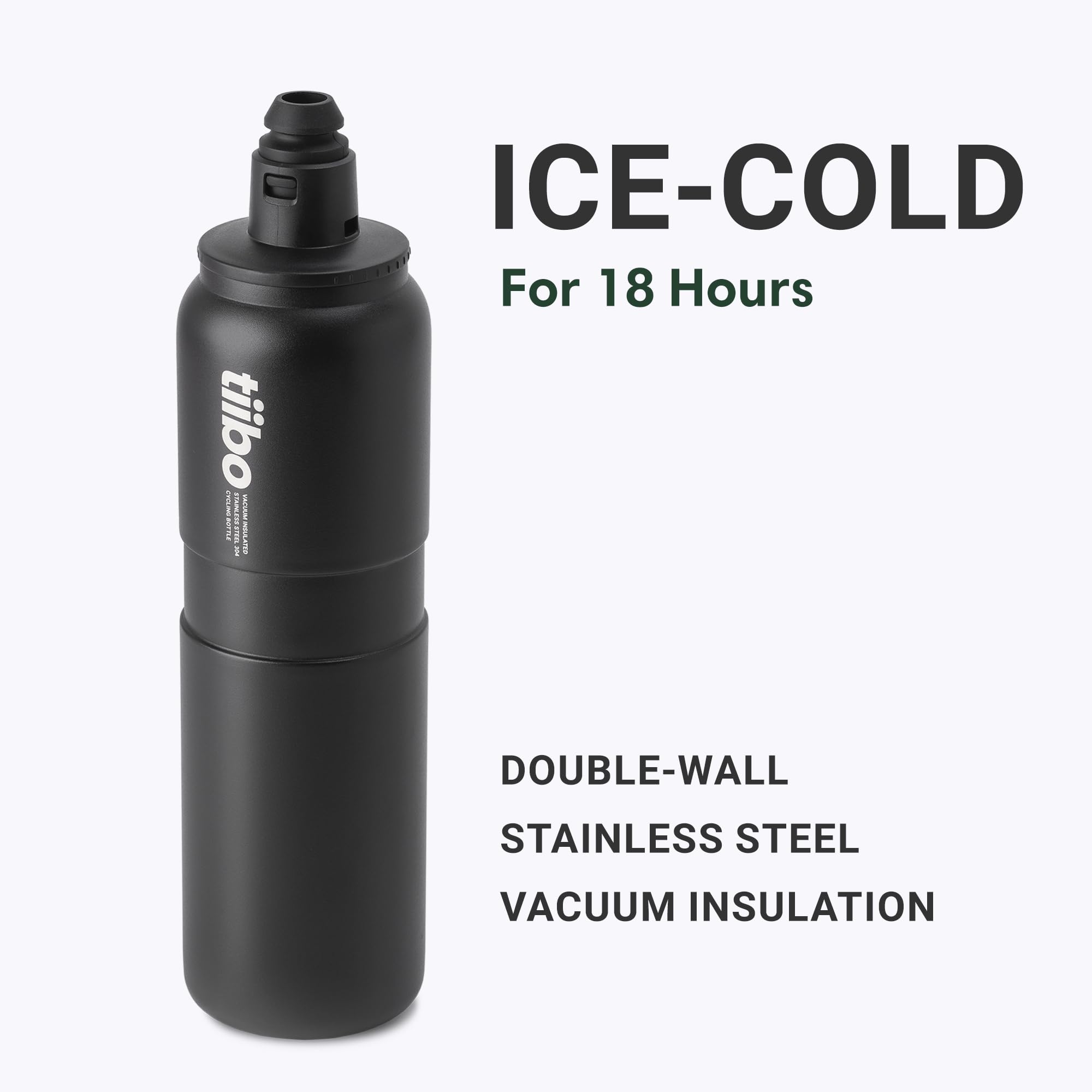 Tiibo Vacuum Insulated Stainless Steel Bike Water Bottle, Double Wall, No-Squeeze