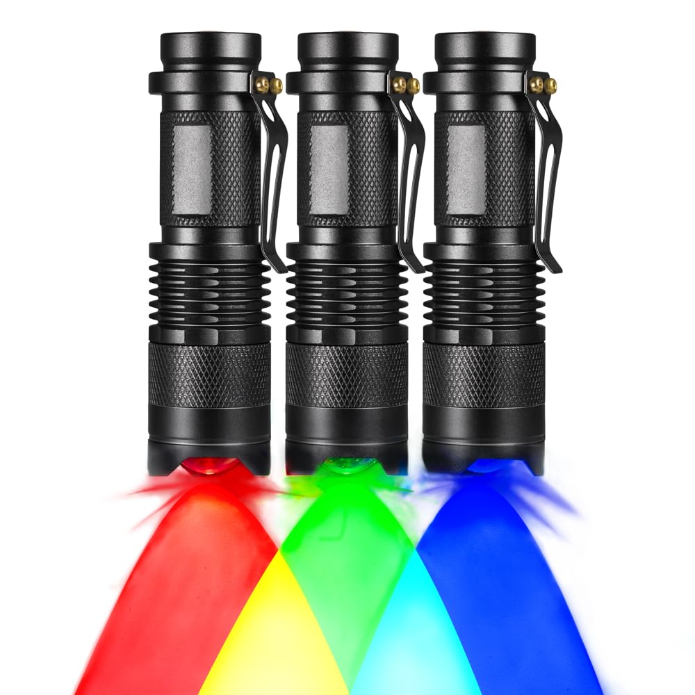 Raysoar 3 Pack Multi-Colored Light Flashlight Set: Red, Green, Blue Led Flashlights For Night Activities, Optical Effects