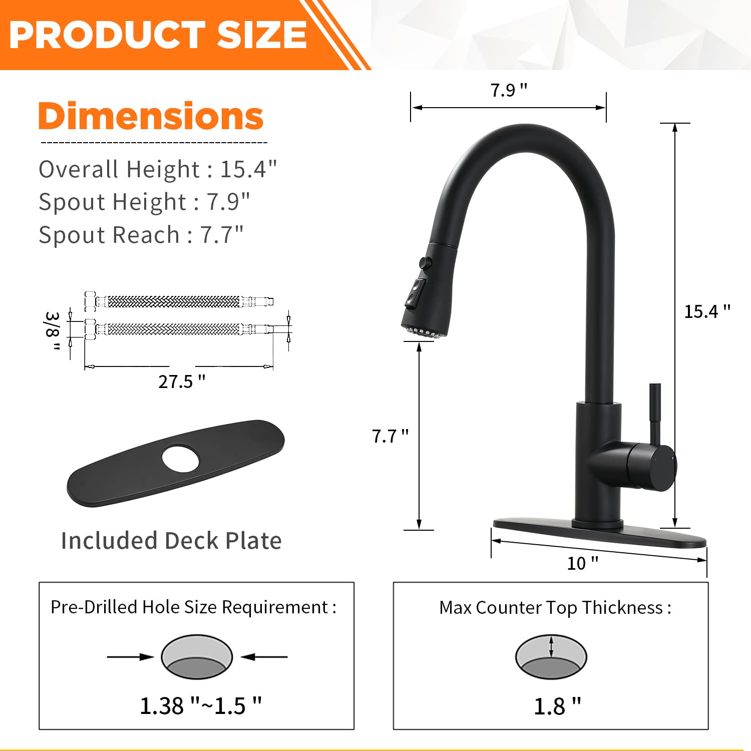 Owofan Black Kitchen Faucets With Pull Down Sprayer Kitchen Sink Faucet With Pull Out Sprayer Single Hole Deck Mount Single Handle Stainless Steel Grifos De Cocina 866068R