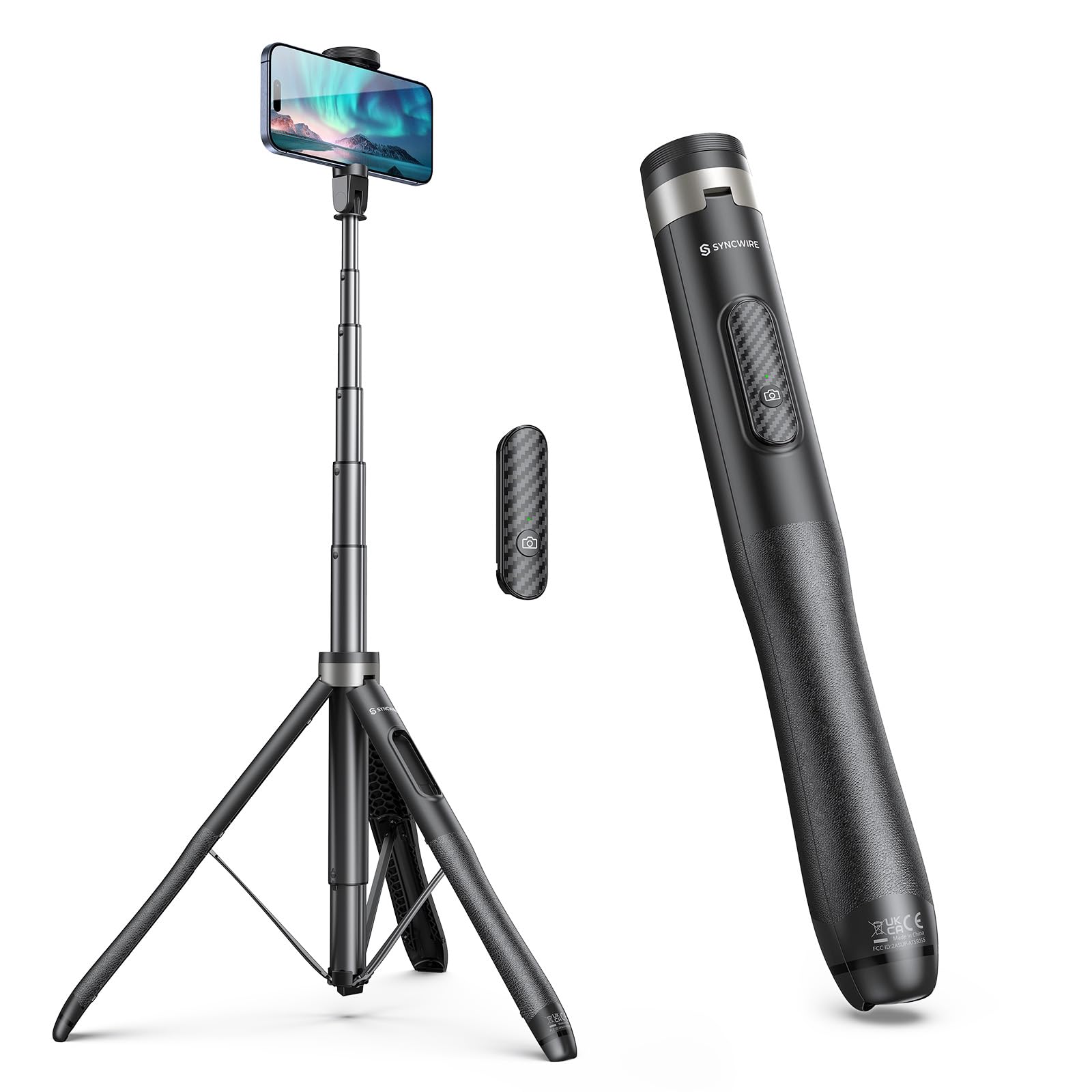 Syncwire 53.5" Phone Tripod, Selfie Stick Tripod With Bluetooth Remote, All-In-One Aluminum Phone Tripod Stand For 4”-7” Iphone And Android Smartphones, Black