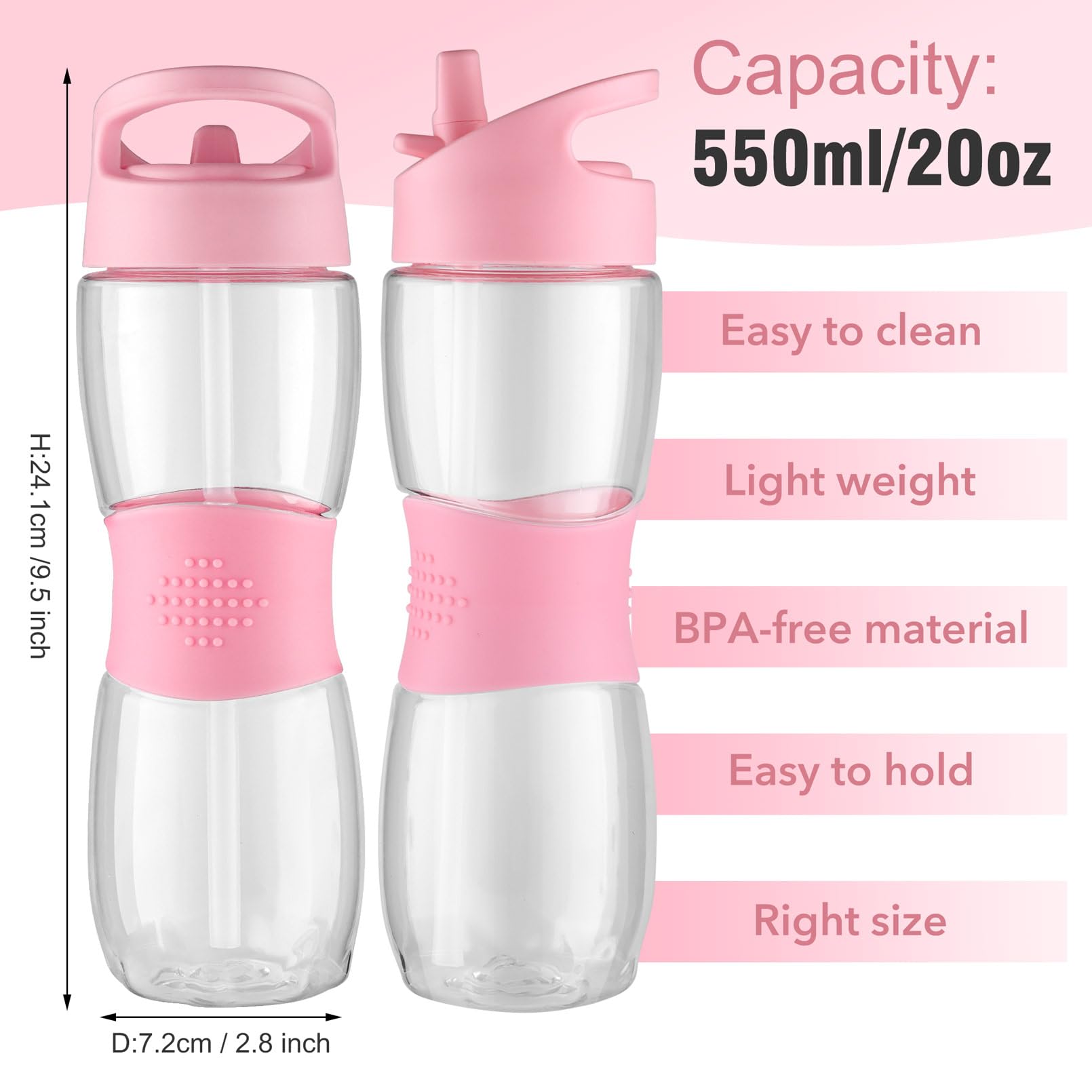 Sivaphe Clear Water Bottle With Straw 18 Oz Portable Tritan Transparent Sports Drinking Bottle