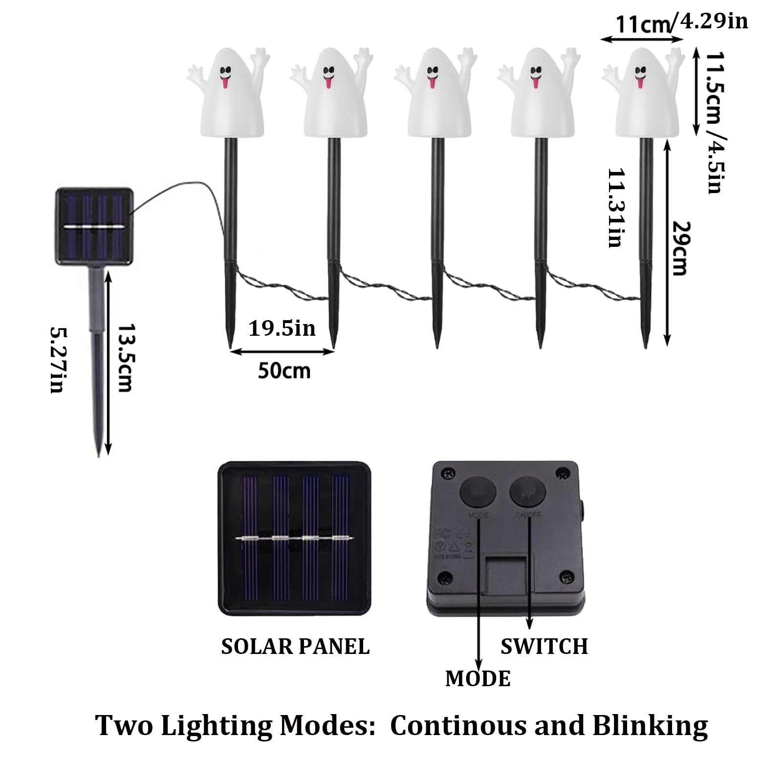 Gulelayar Ghost Light Garden Lights 5 In 1 Halloween String Light Solar Halloween Decorative Led Lights Outdoor Waterproof Ghost Stake Lights For Outdoor Halloween Pathway Yard Garden Decoration (Ghost)