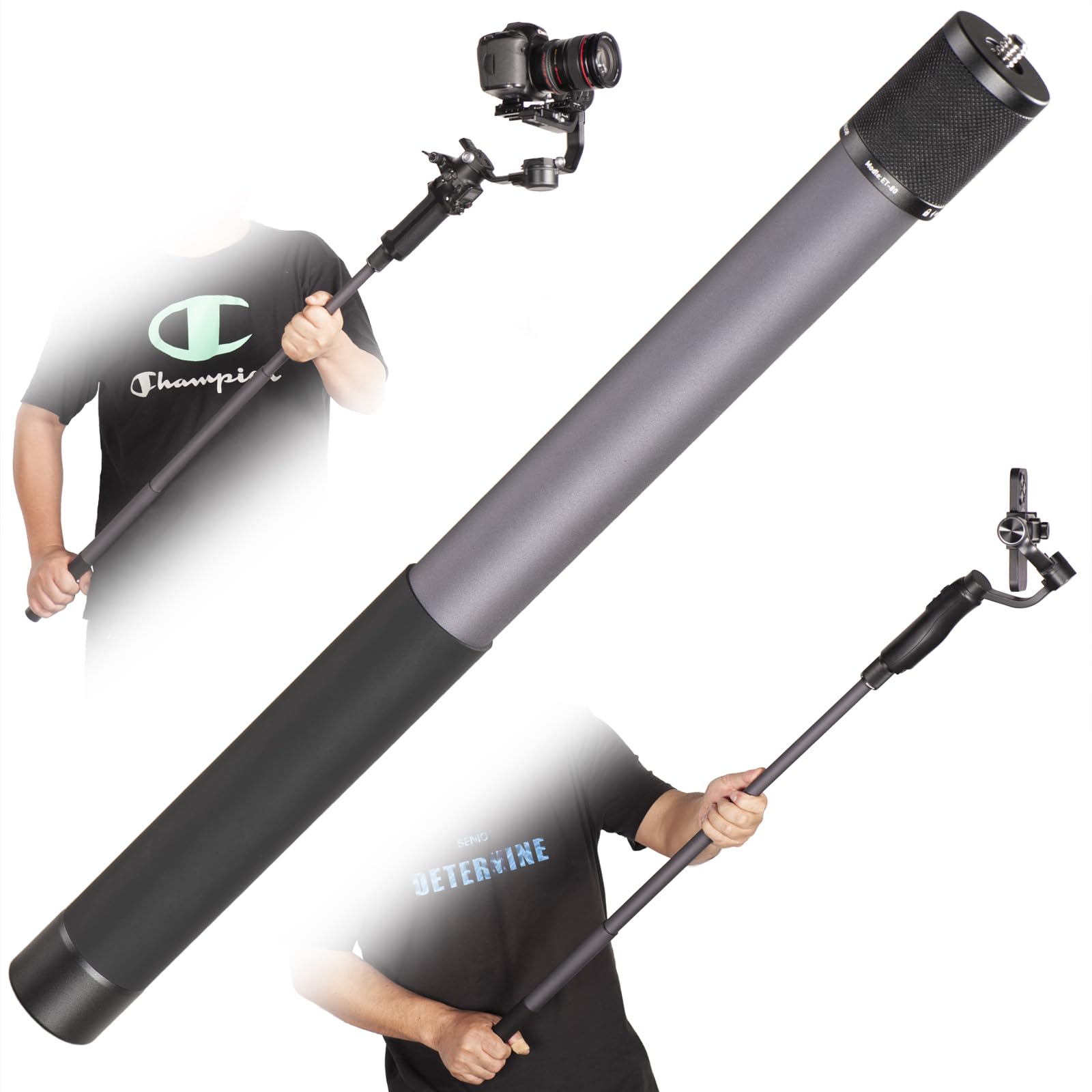 Zelnoox Gimbal Extension Pole,Lightweight And Strong 3 Section Camera Extension Pole Universal Compatible With Digtital Camera Iphone Smartphone Gimbal Stabilizer Camera Pole, Grey And Black