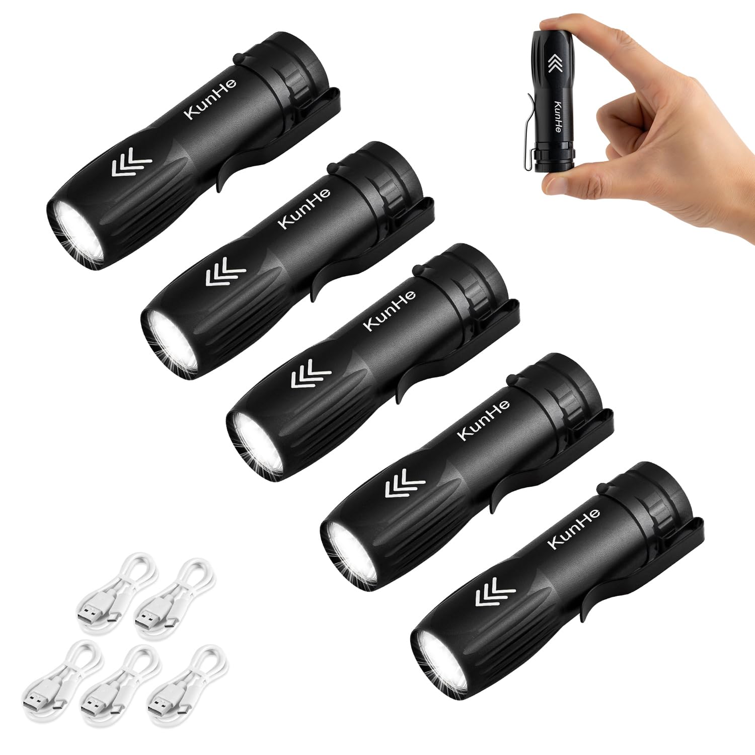 Kunhe Small Rechargeable Flashlights Mini Led Pocket Flashlight Battery Operated Bulk Flash Light Clip For Home Edc Stocking Stuffers For Men Adults 5 Pack