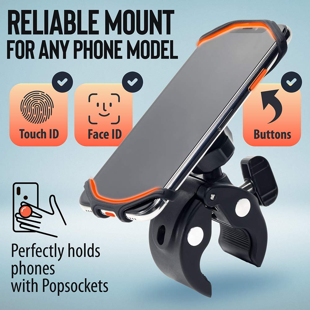 Caw.Car Accessories   Bicycle & Motorcycle Phone Mount - The Most Secure & Reliable Bike Phone Holder For Iphone, Samsung Or Any Smartphone. Stress-Resistant & Highly Adjustable. X10 To Safeness & Comfort