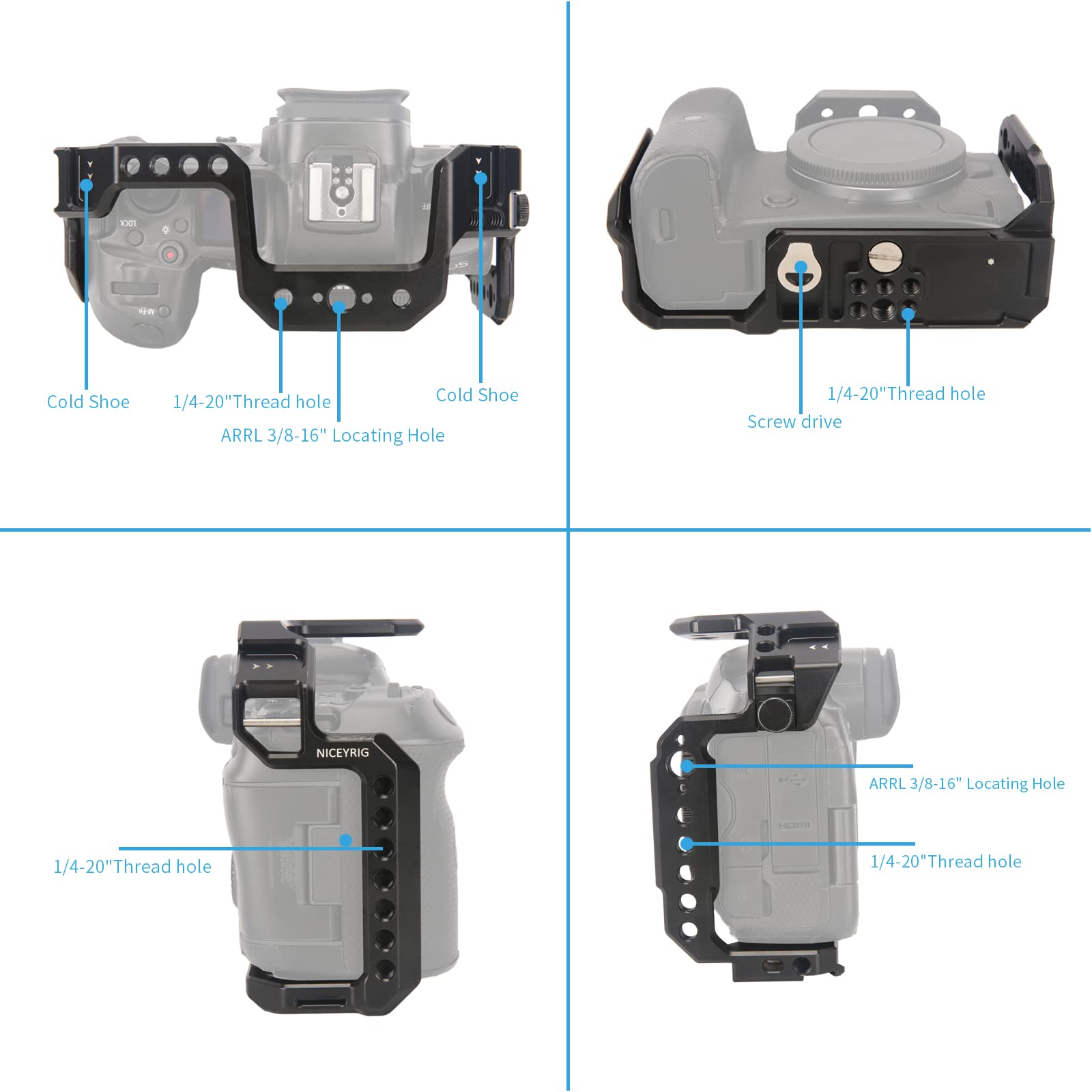Niceyrig Cage Kit For Canon Eos R5 Ii/R5/R5C/R6 Ii/R6 Mirrorless Camera With Top & Side Handle Handgrip, Video Rig Stabilizer With Quick Release Plate For Arca-Style Cold Shoes