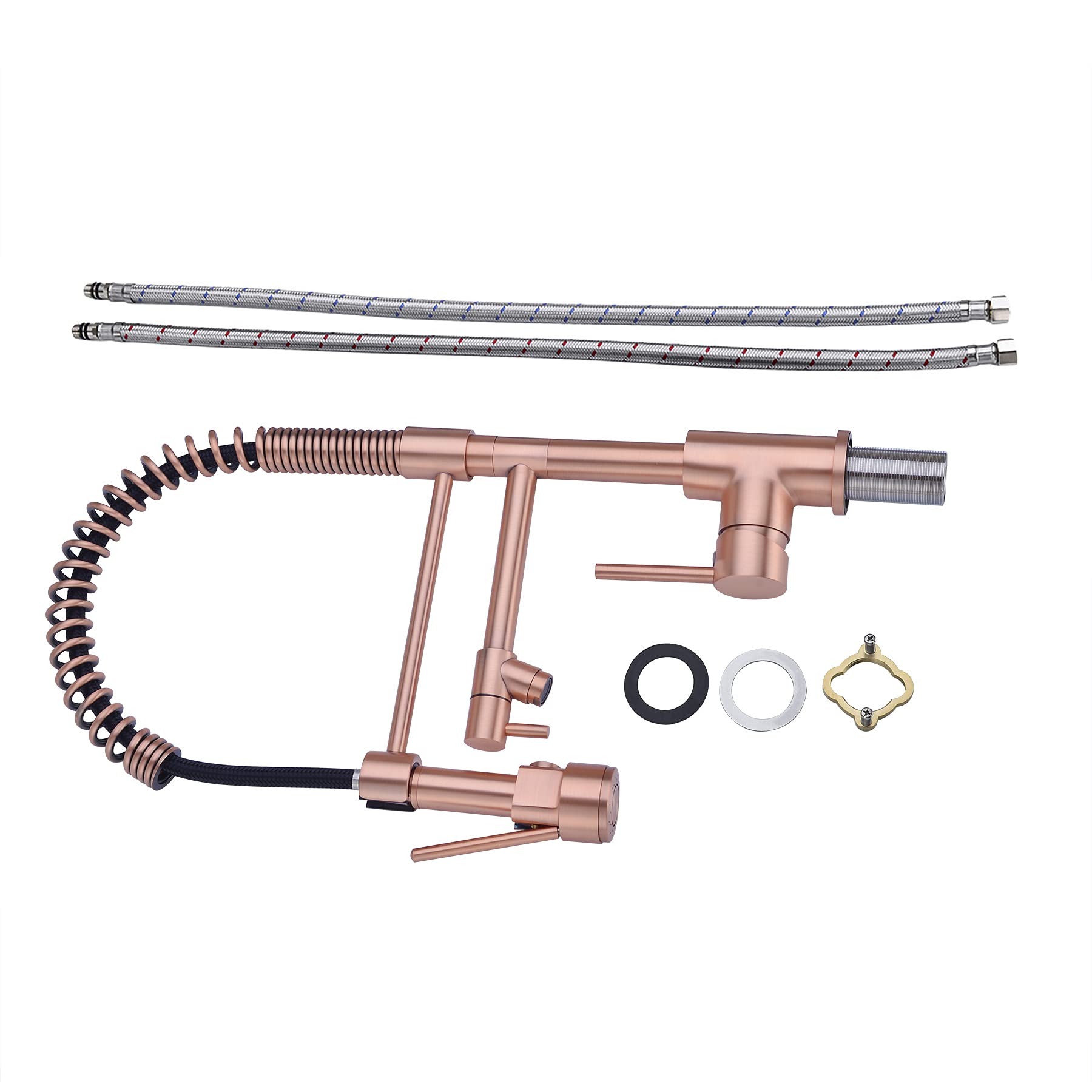 Avola Classical Copper Kitchen Faucet With Pull Down Sprayer, Rose Gold Kitchen Sink Faucet With Pot Filler Single Handle Commercial Brass Tap For Bar Laundry Rv Utility Sink