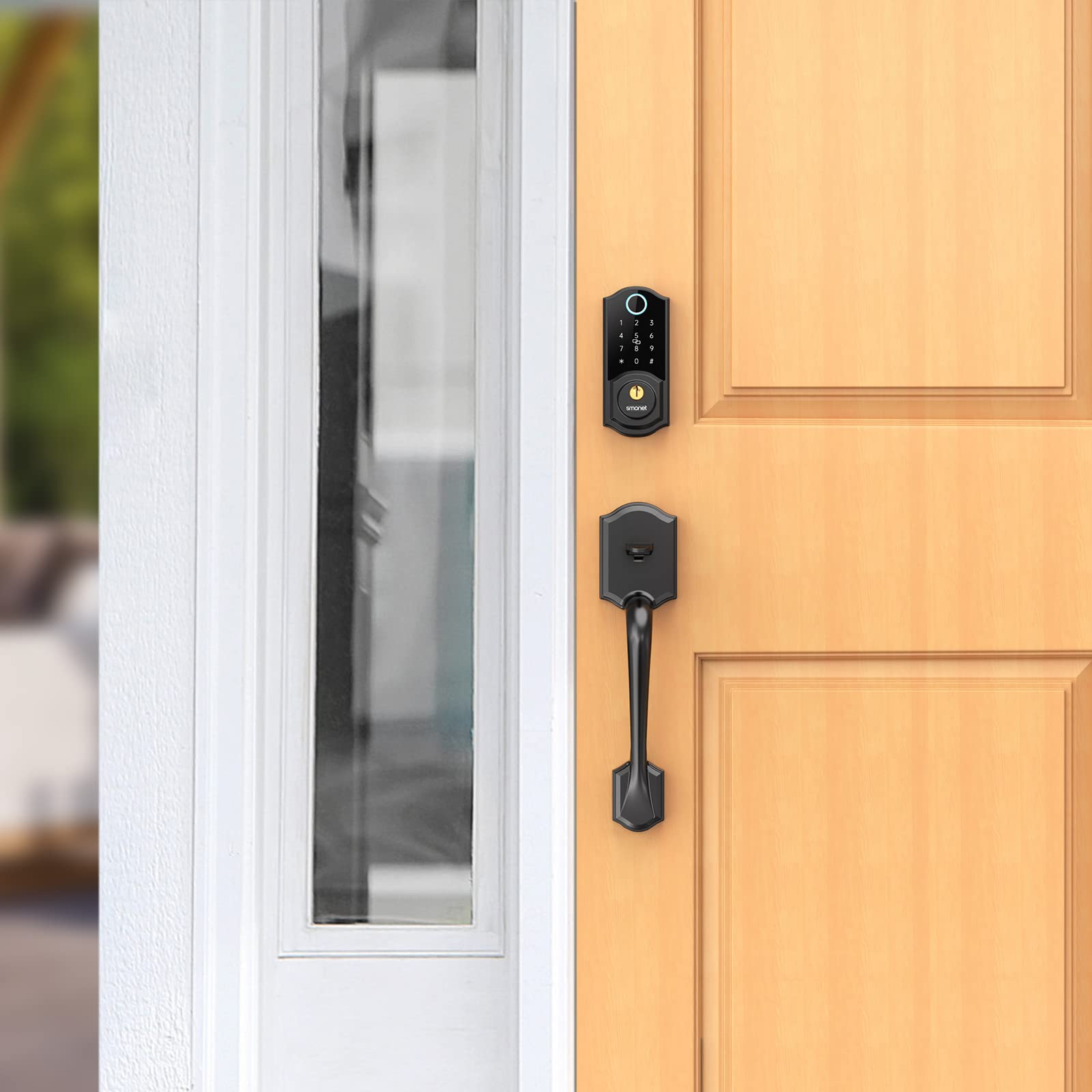 Smonet Smart Lock,Smart Locks For Front Door,Fingerprint Smart Deadbolt 8-In-1 Keyless Entry Digital Passcode Key Fob Bluetooth Electronic Keypad Deadbolt Easy To Install