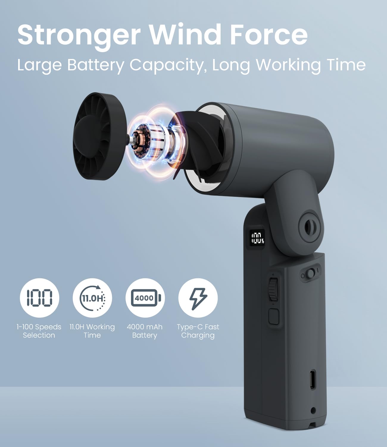 Portable Handheld Fan, 4000Mah Battery Operated Usb Rechargeable, Small Foldable Desk Fans
