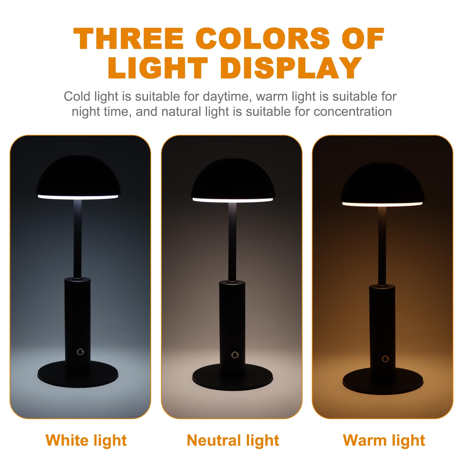 S Sunsbell Led Cordless Table Lamp,3 Colors Stepless Dimming Rechargeable Battery Operated Table Lamp, Portable Touch Lamp Cordless For Bedroom Patio Restaurant Bedside Night Lamp (Semicircle)