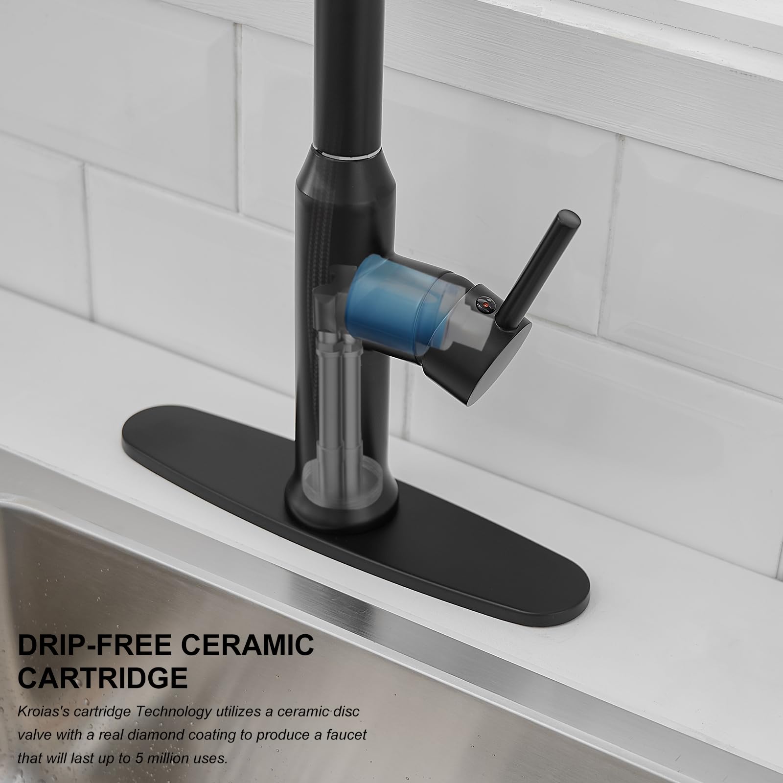 Kroias Matte Black Kitchen Faucet With Pull Down Sprayer, Single Handle Kitchen Sink Faucet 1 Or 3 Hole Commercial Rv Stainless Steel Kitchen Faucet With Deck Plate And Cupc Supply Lines
