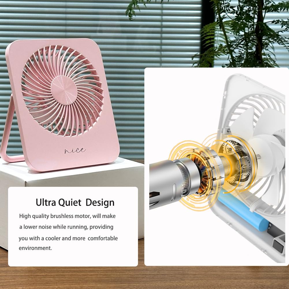 Desk Fan Battery Operated Portable Fan,2000Mah Usb Rechargeable Fan, 4 Speeds Adjustable 180°