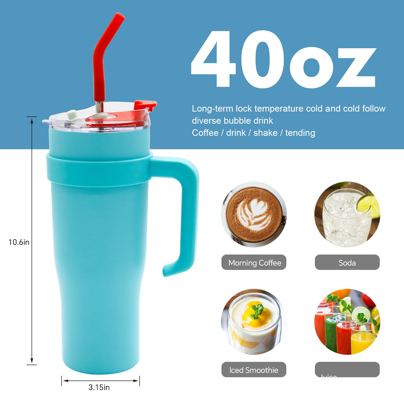 40Oz Tumbler With Handle And Straw Lid, Stainless Steel Water Bottle Vacuum Insulated Mugs