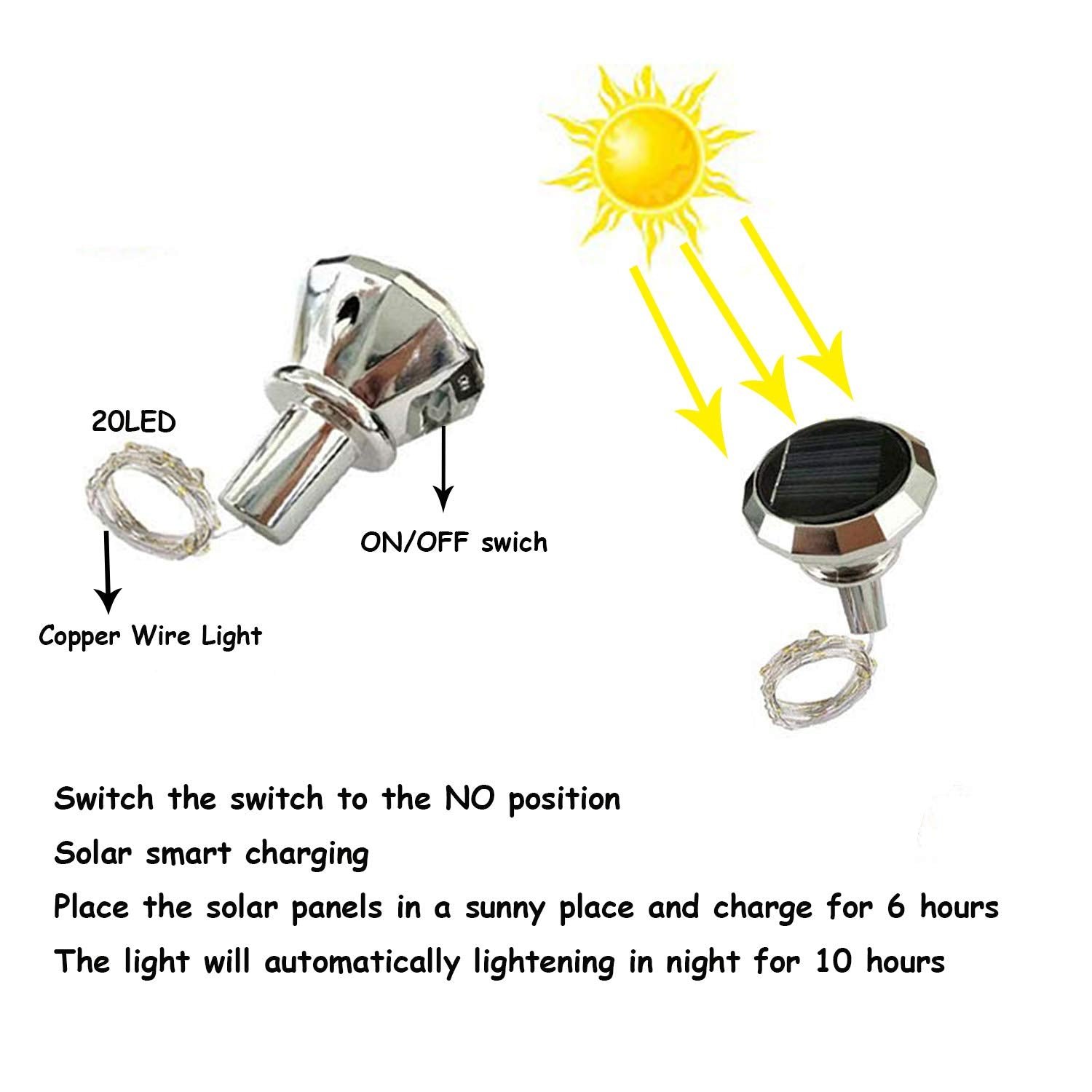 Angmln Solar Diamond Shaped Wine Bottle Cork Lights 10 Pack Solar String Fairy Lights Outdoor Waterproof For Wedding Holiday Garden Patio Pathway Bar Concert Indoor Outdoor Decorative (Warm White)