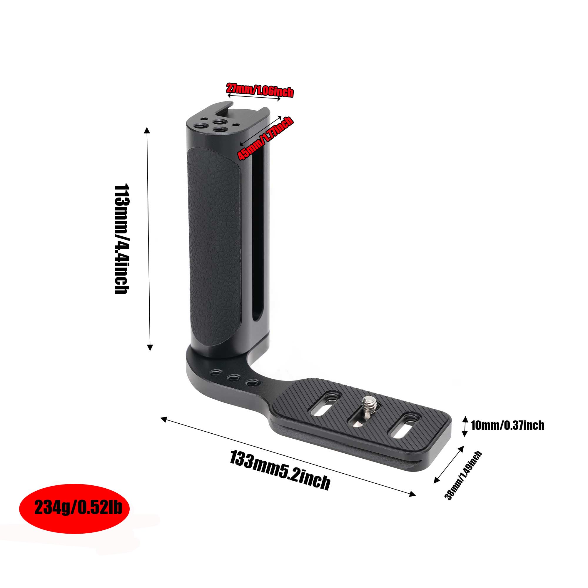 Fotga Universal Left-Hand Side Handle Grip Holder Video Stabilizer With Arca Swiss Base Plate For Canon/Nikon/Sony/Panasonic Dslr Mirrorless Camera,Cold Shoe 1/4"-20 Holes For Led Light/Microphone