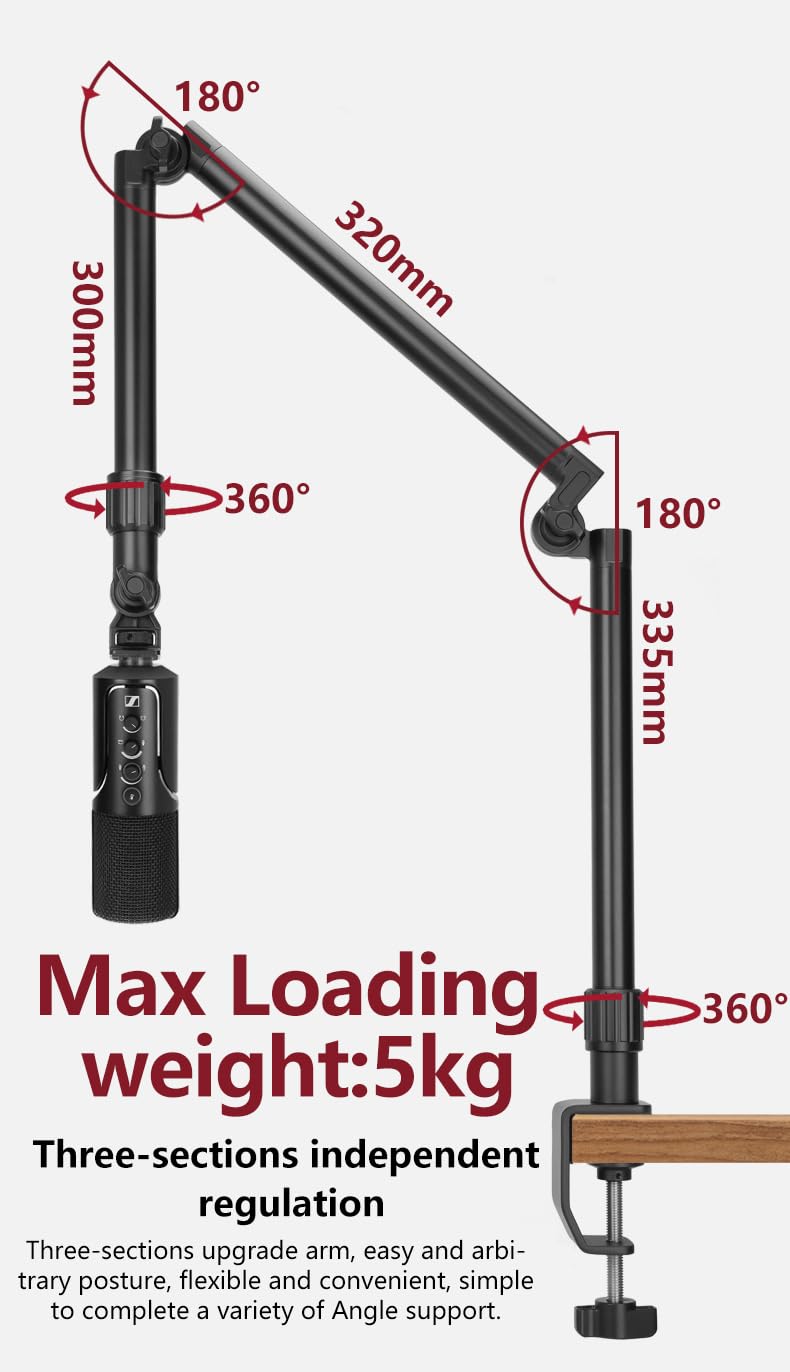 Reflex Camera 42" Articulating Magic Arm With Desktop C-Clamp Stand For Max Stability, 1/4" Screw, 3 Section Overhead Boom Arm Mount For Use With Microphone, Dslr Camera, Webcam Perfect For Streaming