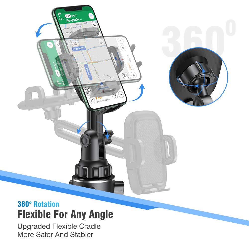 Miracase Cup Holder Phone Mount For Car, Universal Phone Holders For Your Car, Long Neck Adjustable Car Cup Cell Phone Mount For Iphone Samsung Google And All 4.0-7.0 Inches Smartphones