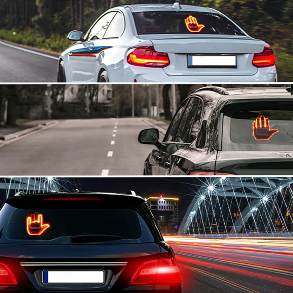 Zcchesong Gesture Led Finger Lights With Remote Control,Wireless Battery Powered Gesture Hand Light For Car Road Mate Hand Adhesive Backed Velcro Installation Hand Light For Car Window