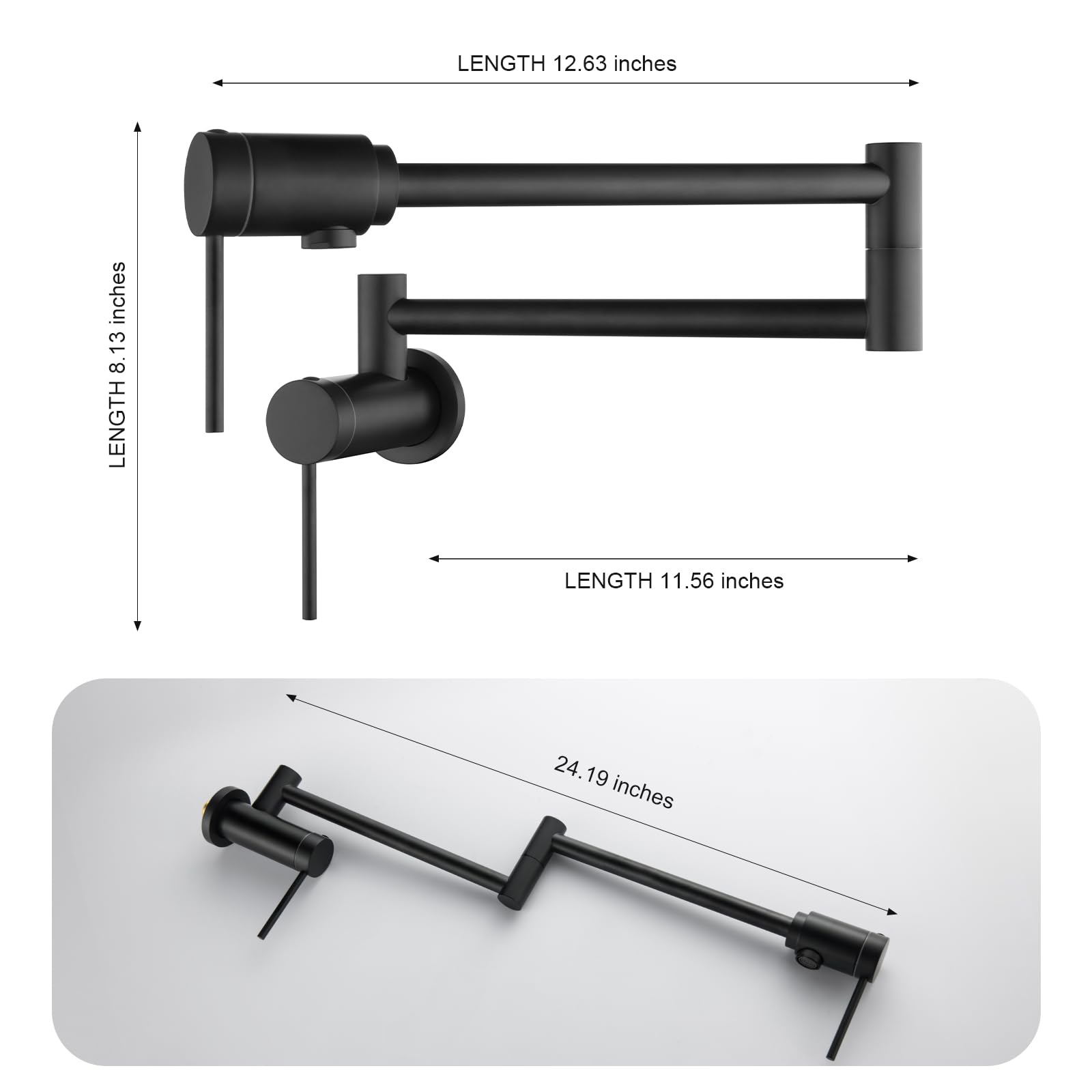 Mr. Faucet Wall Mount Kitchen Pot Filler Faucet 360° Swivel Folding Swing Arm Built-In Bearing Joint Technology, For Kitchen Stove, Coffee Station, Bar Filler&Water Station(Matte Black)