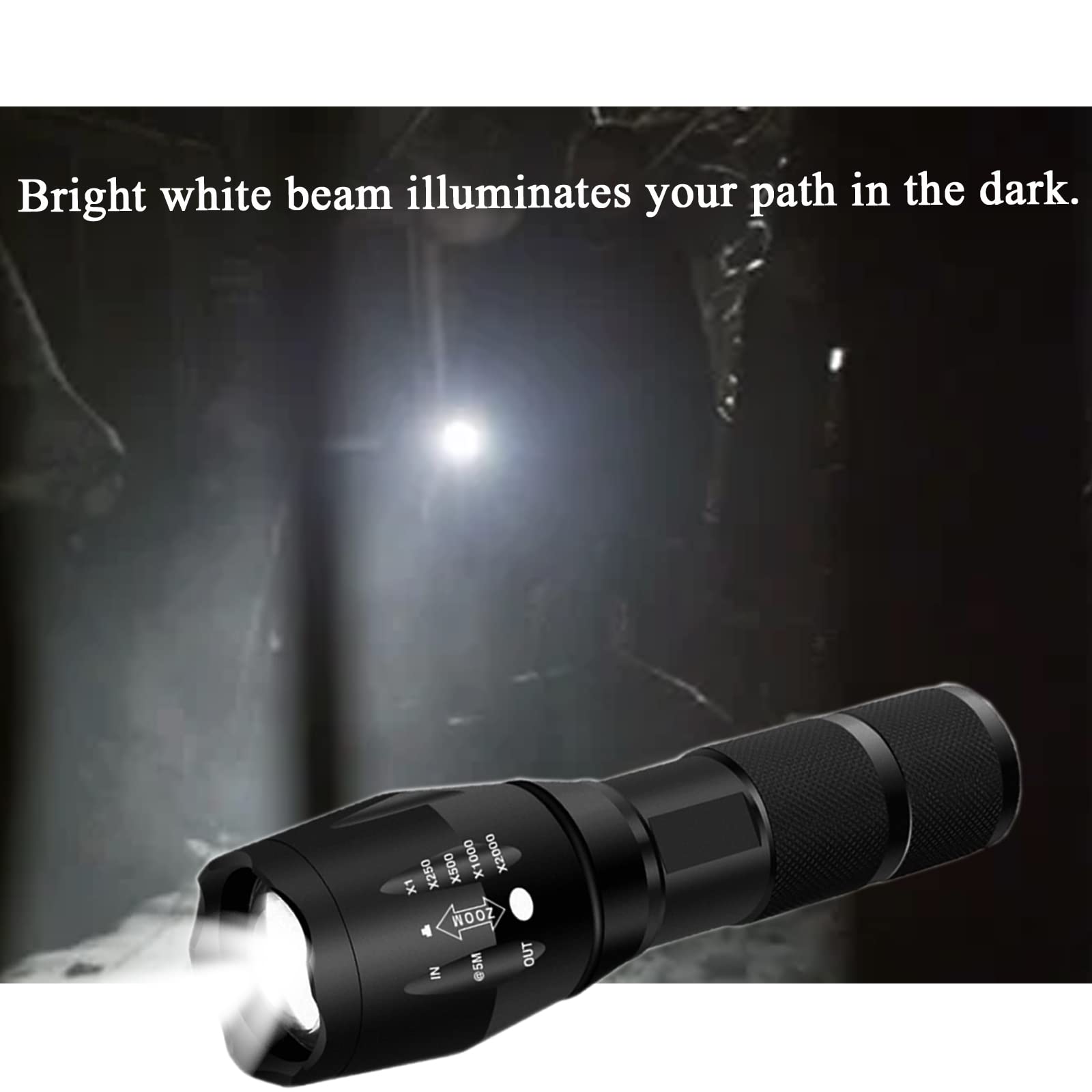 Xysrz Bright Tactical Flashlight 5 Modes Zoomable Portable Edc Flashlight Handheld Flashlight For Camping Hiking Emergency, 4 Pack