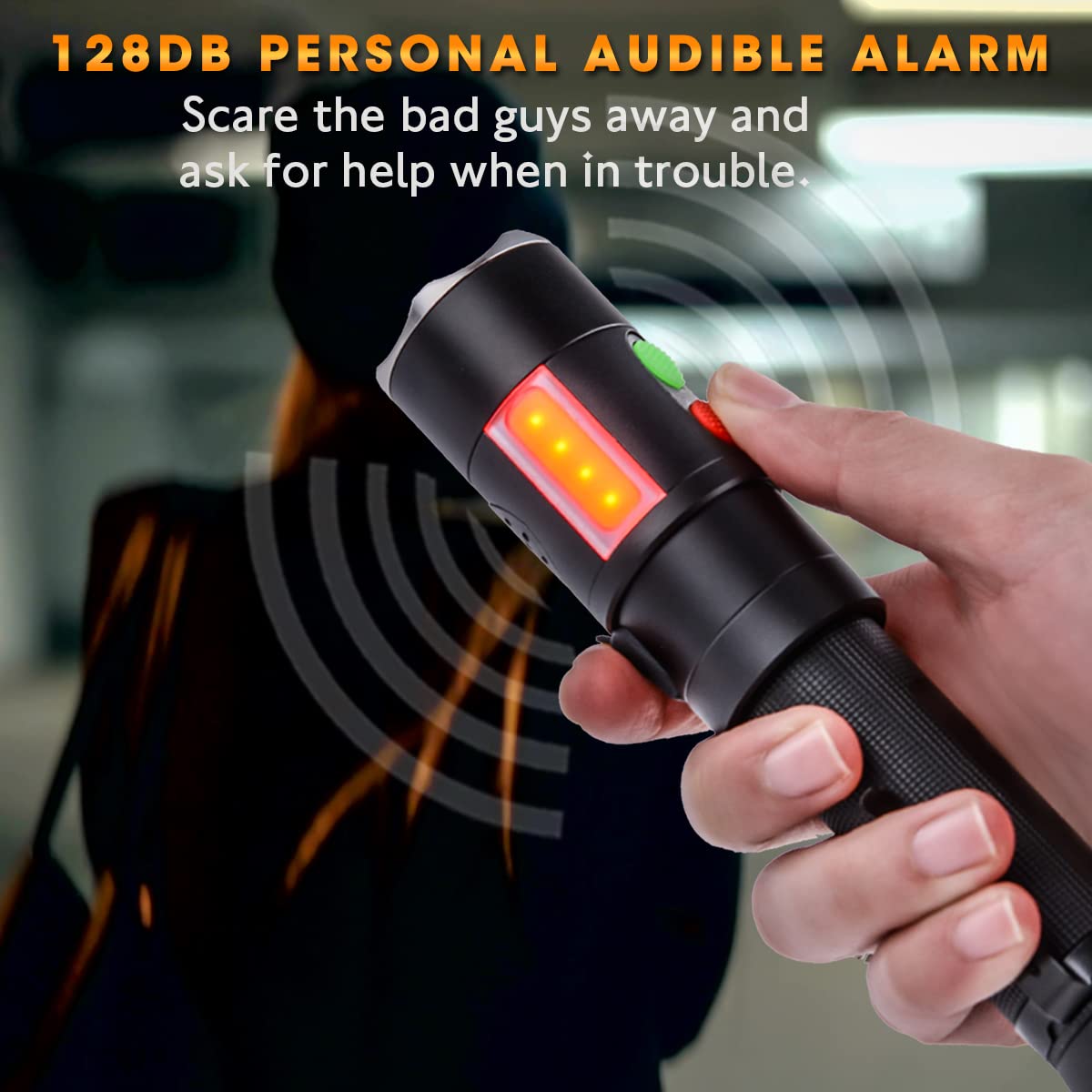 Mccc Self Defense Rechargeable Flashlight With 128Db Personal Alarms For Emergency Or Safety,800 High Lumens,Cob Work Light,Magnetic For Outdoors,Camping...
