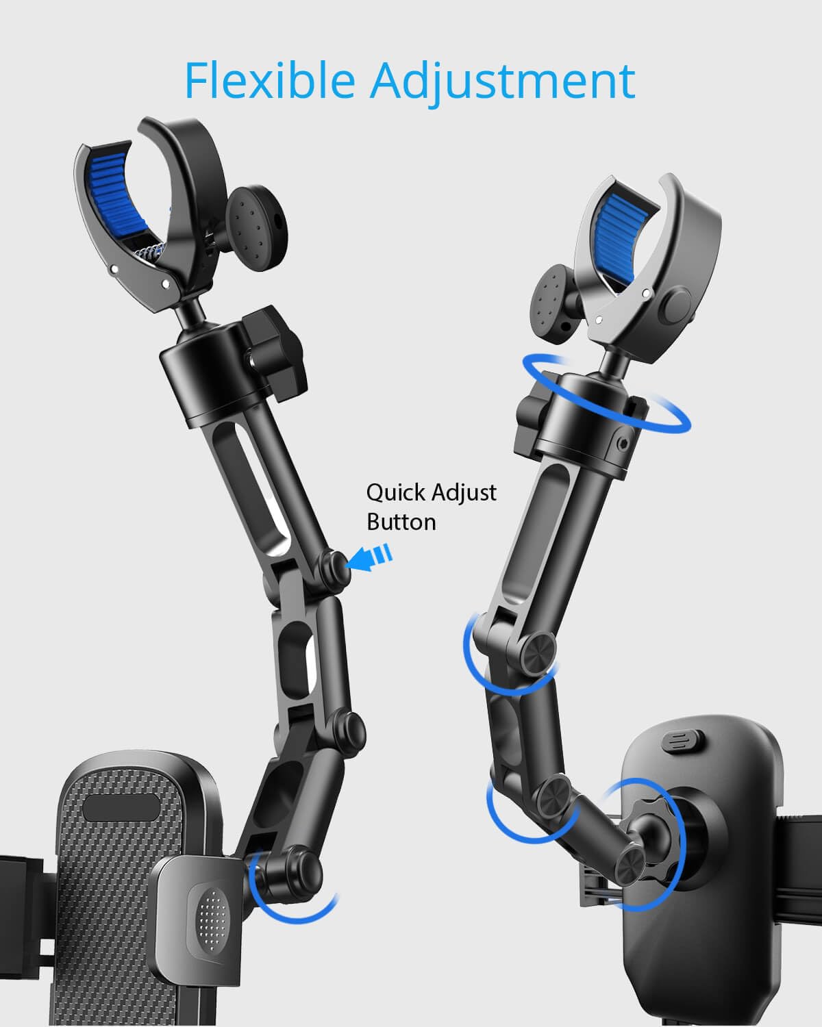 Quyee Phone Holder Car, Rear View Mirror Phone Holder - Aluminum Alloy Mount Multi-Angle Adjustment Rotatable And Retractable Compatible With All 4-7 Inch Iphone And Android Cell Phones (Black)