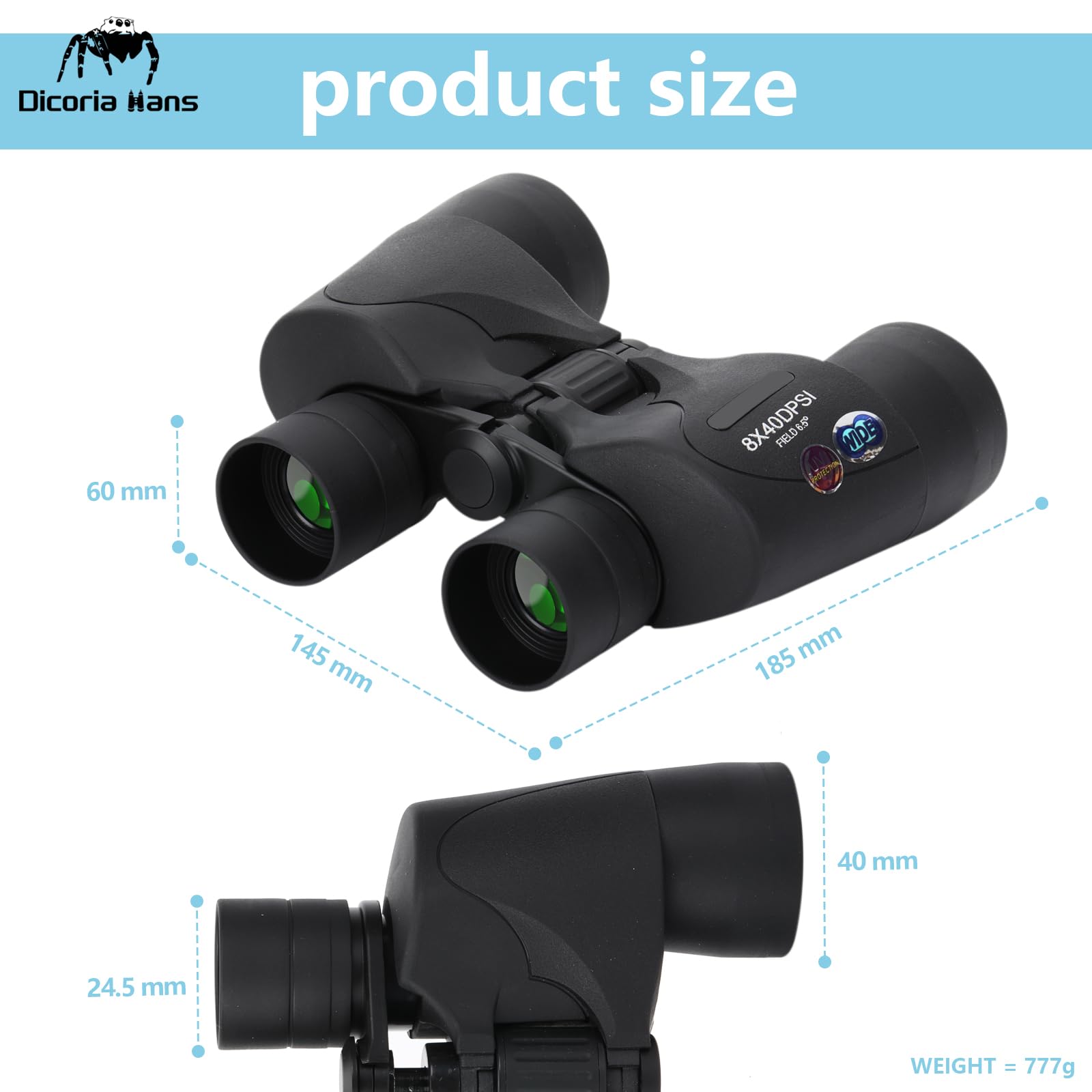 Dicoria Hans 8X40 Binoculars For Adults High Powered, Military Compact Hd Professional/Daily Waterproof Binoculars Telescope For Bird Watching Travel Hunting Football Games Stargazing