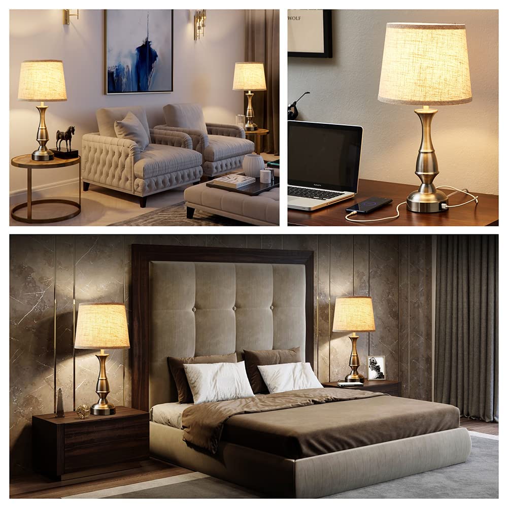 Gyrovu Tall Rustic Table Lamps With 2 Usb Charging Ports, 3 Ways Dimmable Touch Control Nightstand Bedside Lamps Bedroom Decor Farmhouse Table Lamp For Living Room Guest Room Bed Side End Table