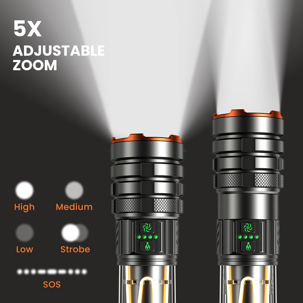Shilipai Torches Led Super Bright 5000 High Lumen, Rechargeable Torch With Camping Light, Zoomable, 11 Light Modes, Long Battery Life, Waterproof Powerful Utility Torch For Camping, Dog Walking, Emergency