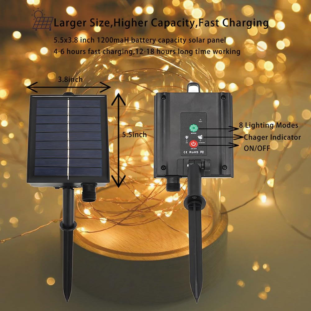 Zeluxdot Solar String Lights Outdoor,100Ft 300 Leds Solar Fairy Lights,Waterproof Solar Light For Outside 8 Modes Button Controlled For Patio Gardens Backyard Tree Wedding Christmas,Warm White