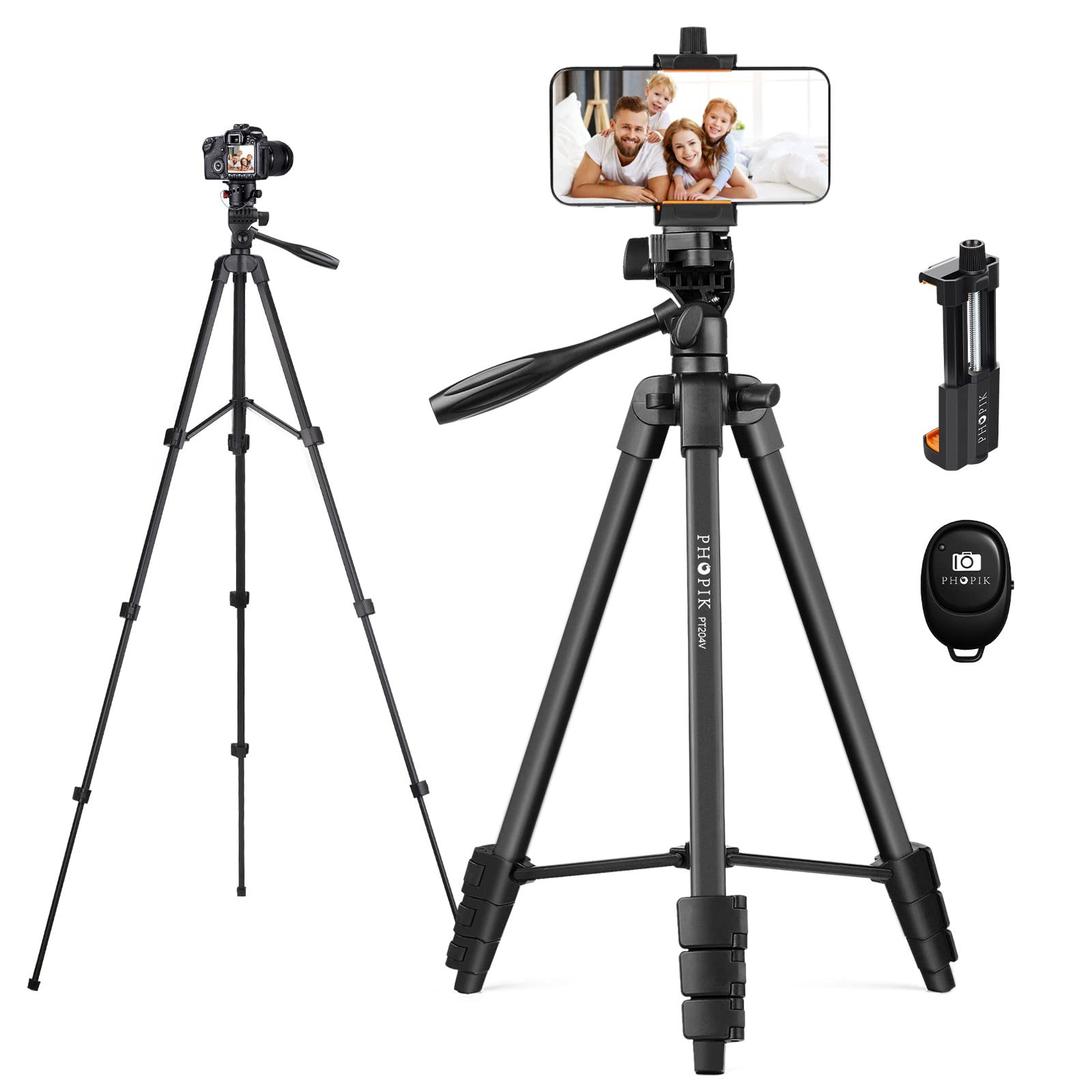Phopik 55" Phone Tripod, Aluminum Extendable Tripod Stand With Shutter, Carrying Bag, Compatible With Iphone/Android/Sport Camera&Insta 360 X5 Perfect For Video Recording/Selfies/Live Stream/Vlogging