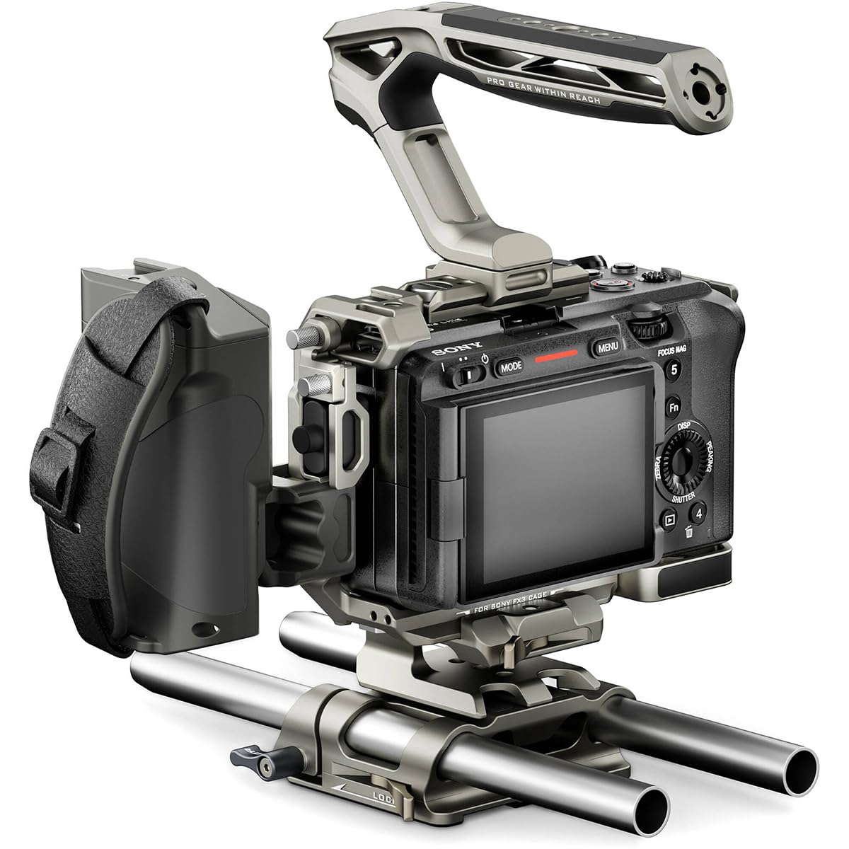 Tilta Camera Cage Pro Kit For Fx3/Fx30 V2  Top Plate Nato Rail, Cold Shoe, 1/4"-20 And 3/8"-16  Includes Cage, Top Handle, Side Handle, Baseplate  Titanium Gray
