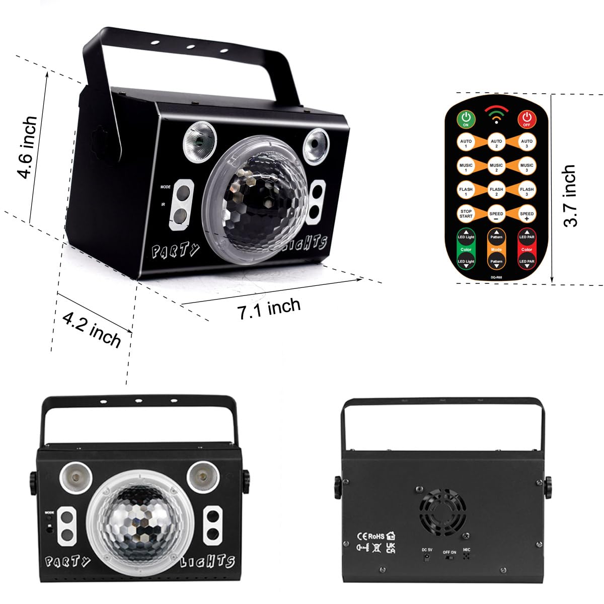 Kismee Dj Disco Light Parties Led Disco Ball Light Strobe Lights Projector Sound Activated Remote